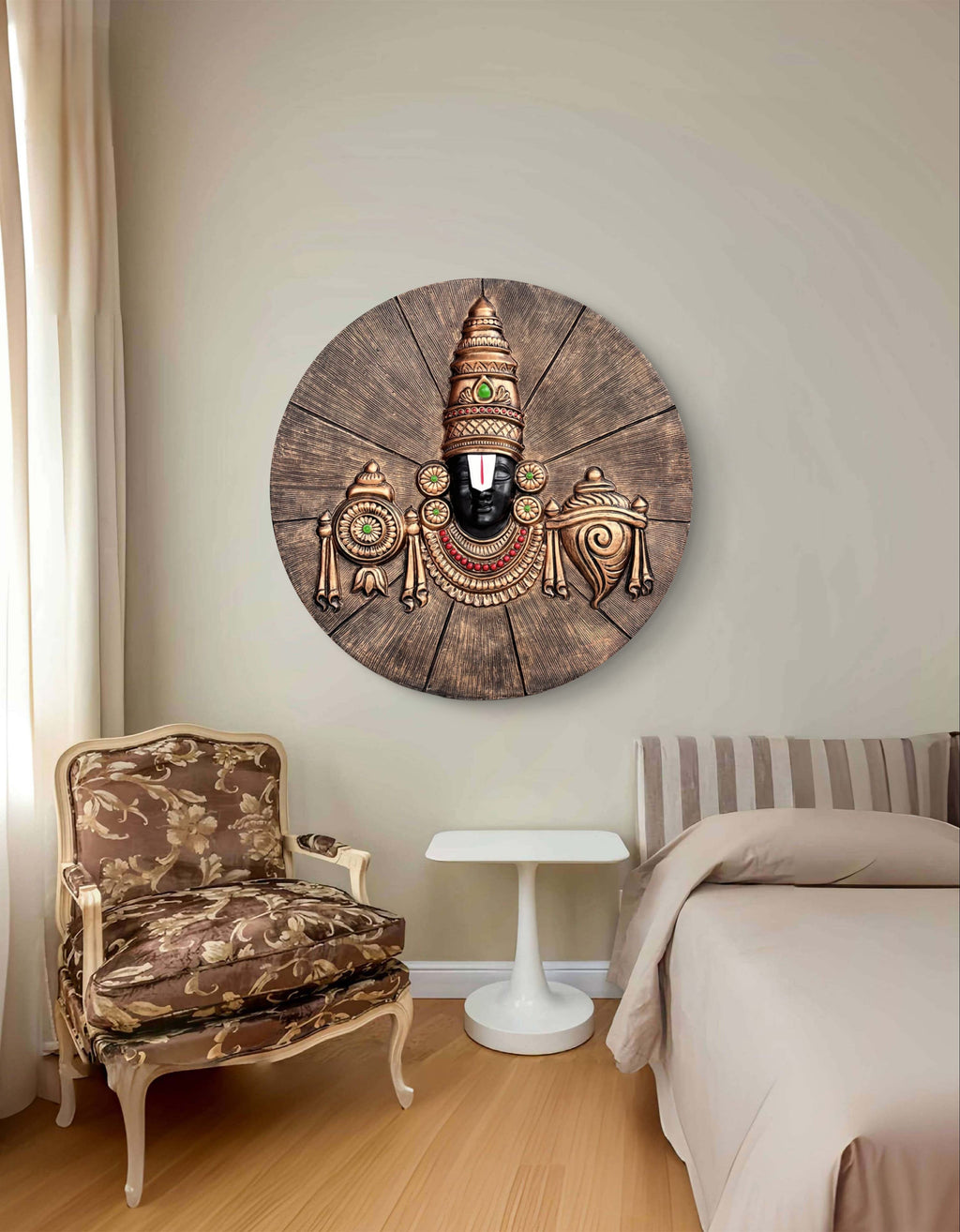 3x3 Feet | Sacred Tirupati Balaji Round Relief Mural | Divine Wall Decor | Ready to Hang
