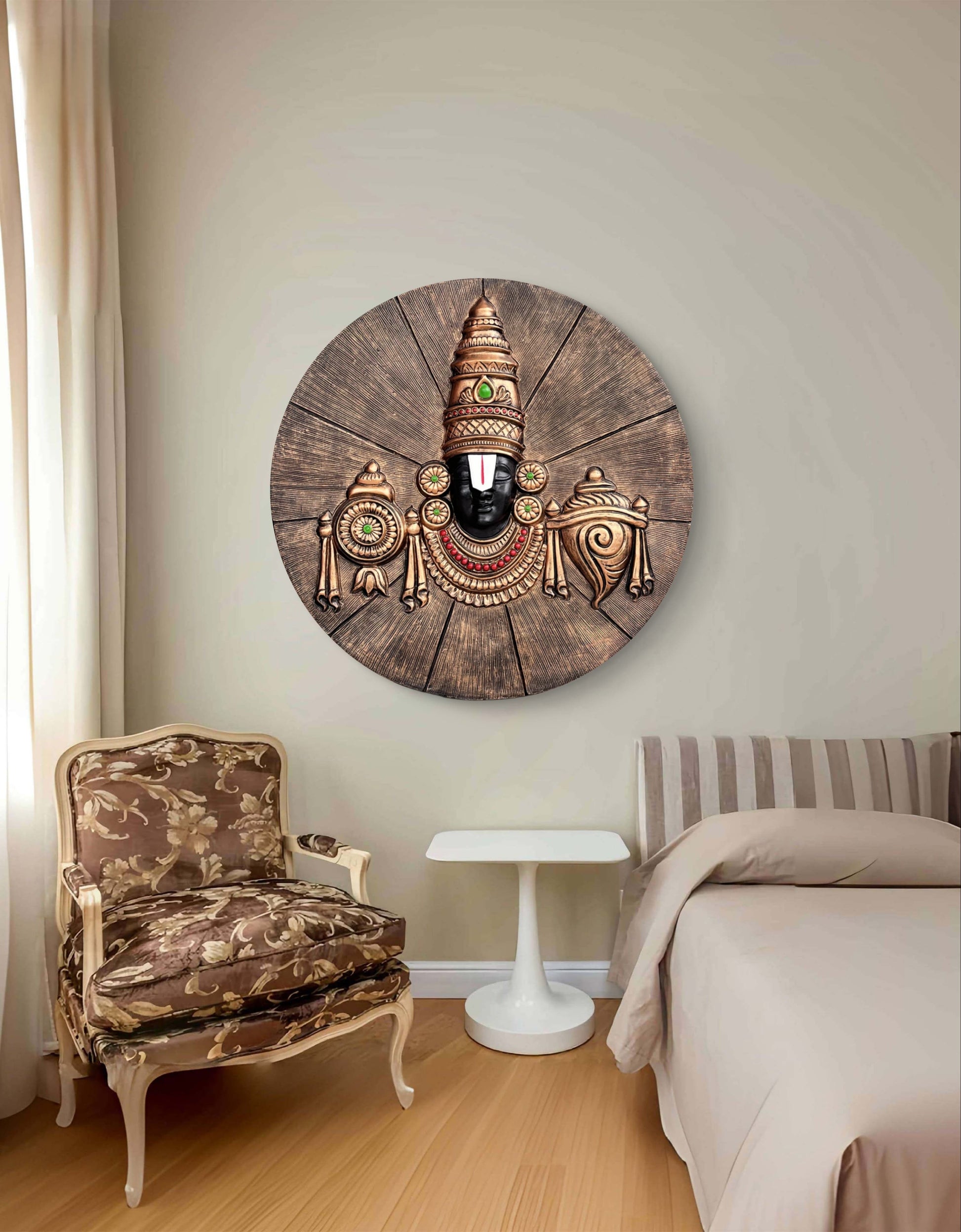 3x3 Feet | Sacred Tirupati Balaji Round Relief Mural | Divine Wall Decor | Ready to Hang