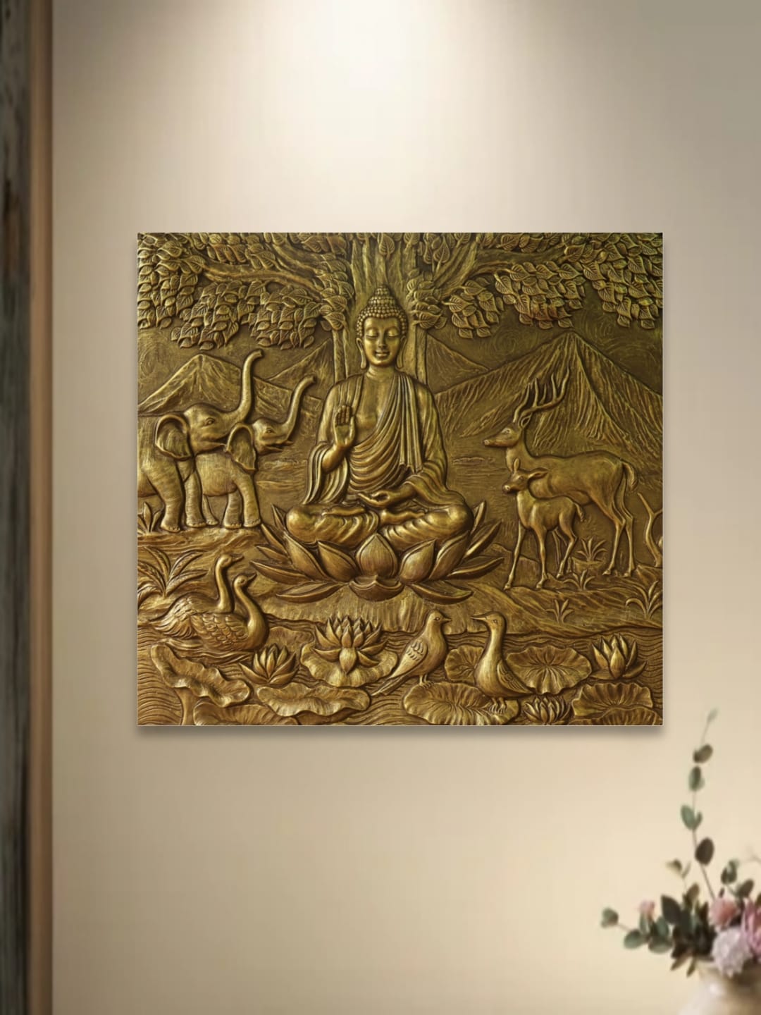 Serene Buddha & Nature – 3D Relief Mural Wall Art (49 x 56 Inches)
