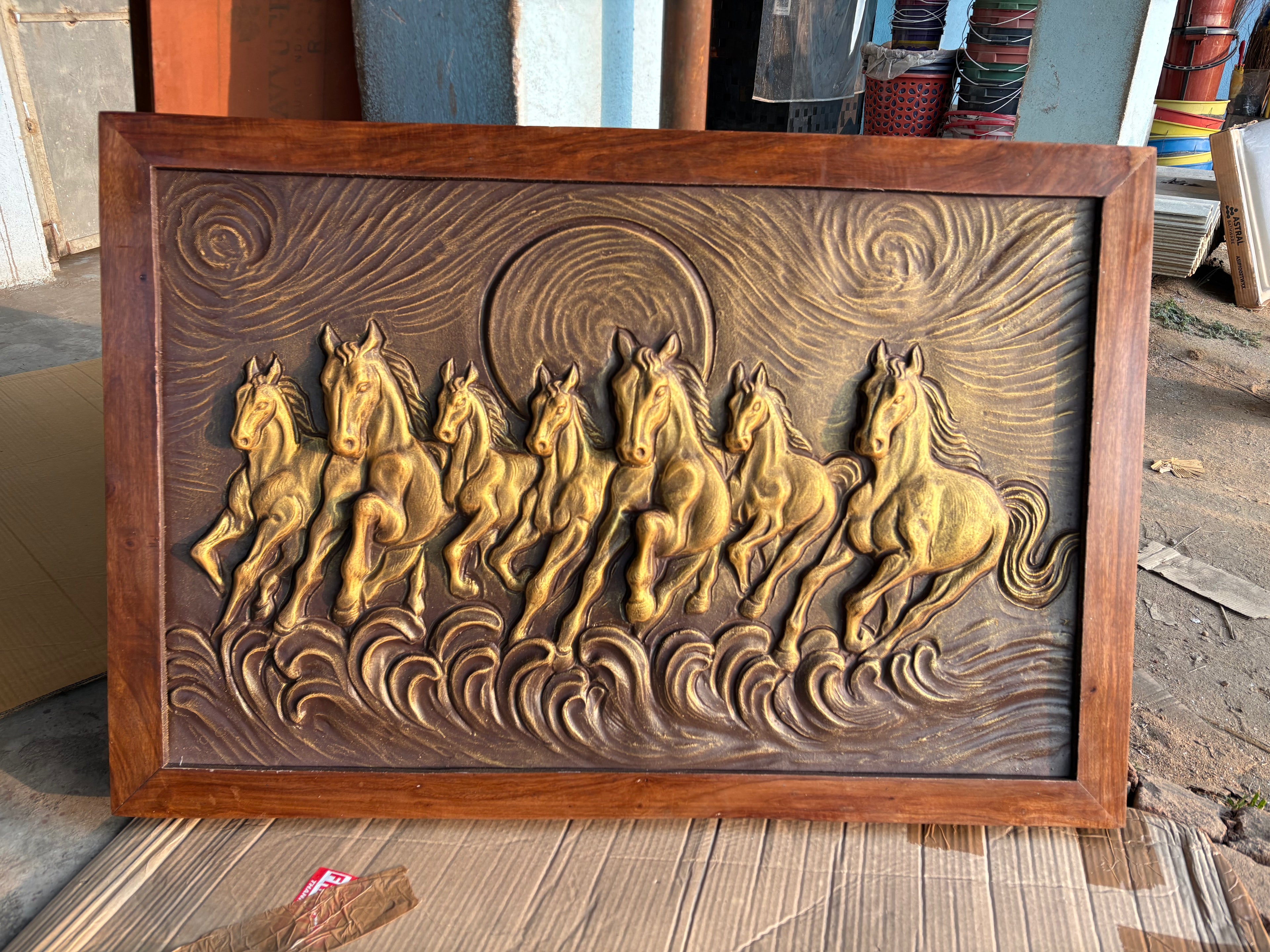 7 Horse Relief Mural – 3x2 Feet | Framed & Unframed | 4 Stunning Colours