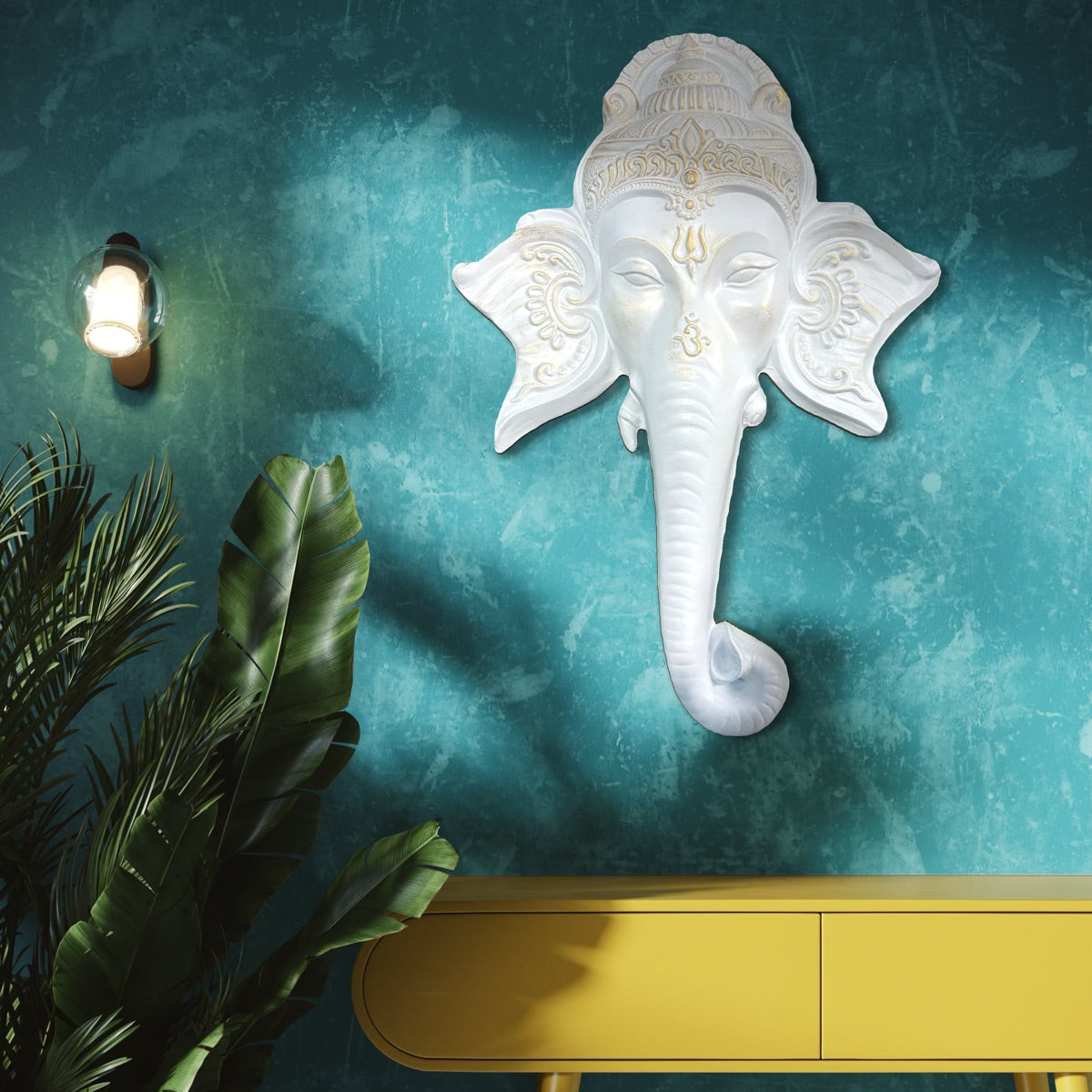 32x21 Inch | Ganesha Face 3D Relief Wall Mural | Handcrafted Wall Sculpture & Art Décor | Ready-to-Hang