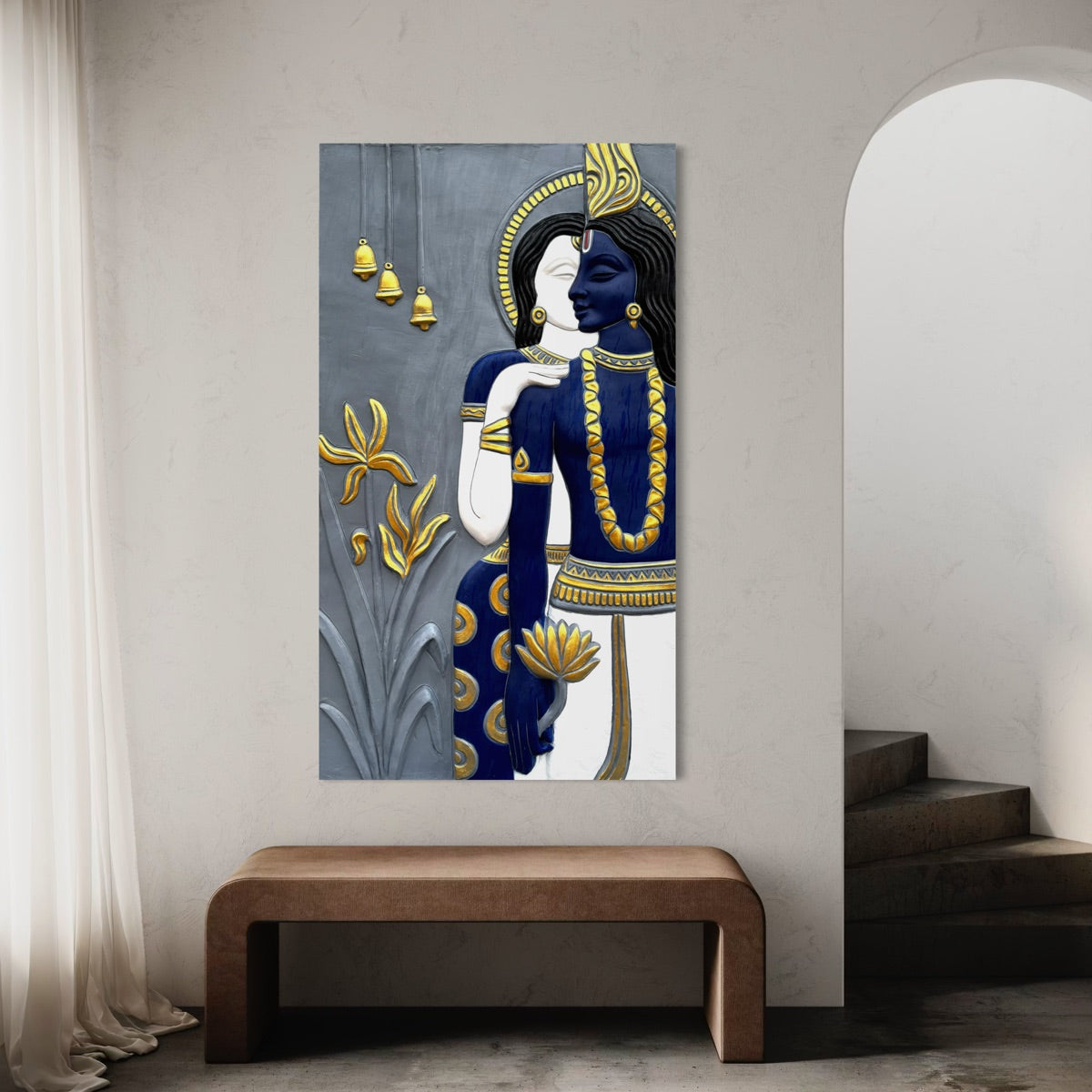 Abstract Radha Krishna 3D Wall Art Sculpture (5×3 Feet)