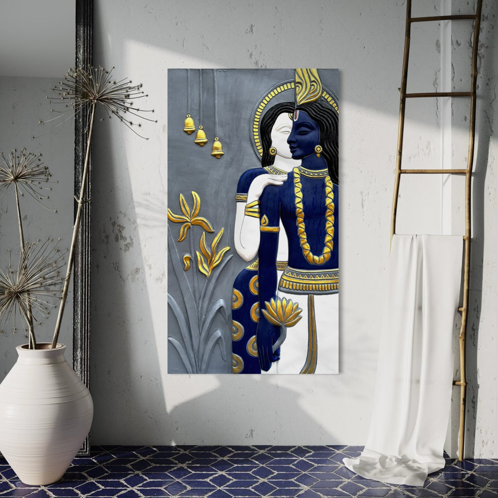 Abstract Radha Krishna 3D Wall Art Sculpture (5×3 Feet)