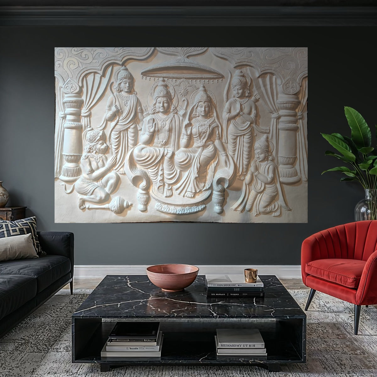 Ram Darbar 3D Relief Wall Mural | 8x5.5 Feet Handcrafted Divine Wall Art | Spiritual Home Décor