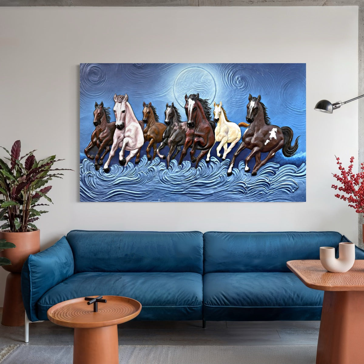 5x3 Feet Right-Moving 7 Horses 3D Relief Mural