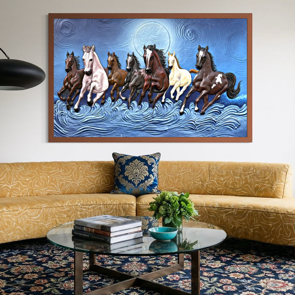 5x3 Feet Right-Moving 7 Horses 3D Relief Mural