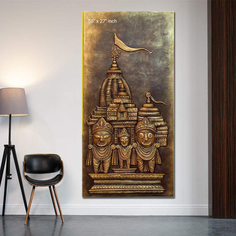Lord Jagannath 3D Mural Wall Art – Large Size 55x27 Inch | Available in Golden, Bronze & White | Elevated Relief Sculpture