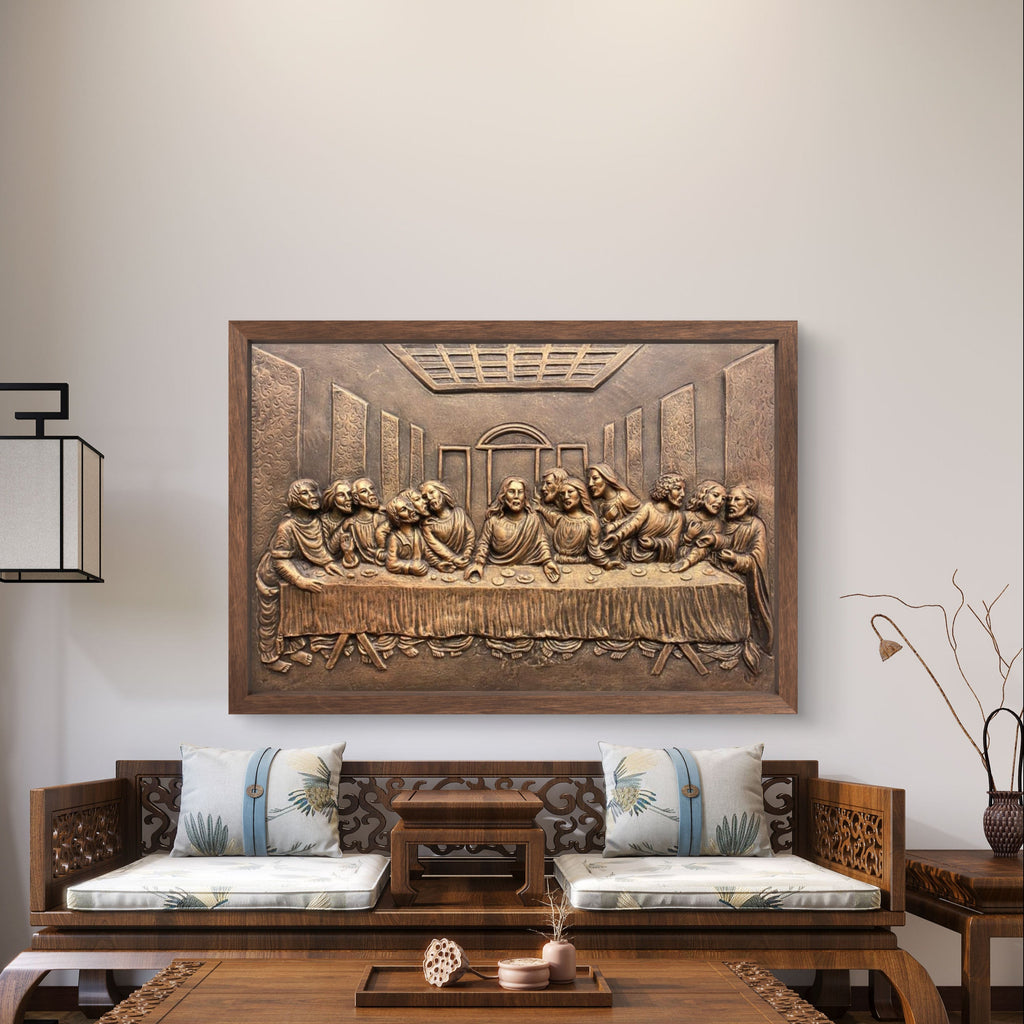 2x3 Feet | The Last Supper Relief Wall Mural | 3D Jesus & Disciples Artwork | Christian Wall Décor | Ready to Hang