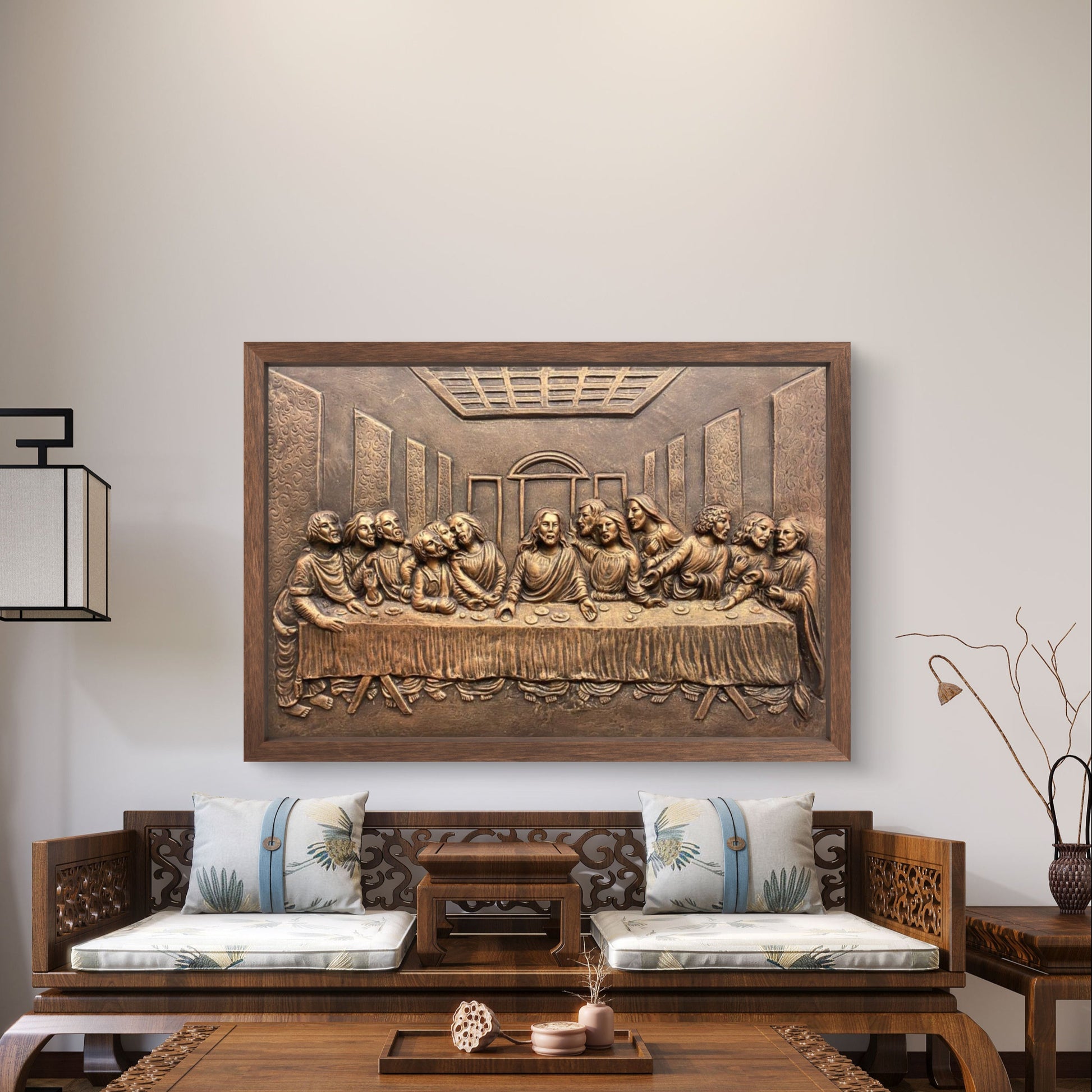 2x3 Feet | The Last Supper Relief Wall Mural | 3D Jesus & Disciples Artwork | Christian Wall Décor | Ready to Hang