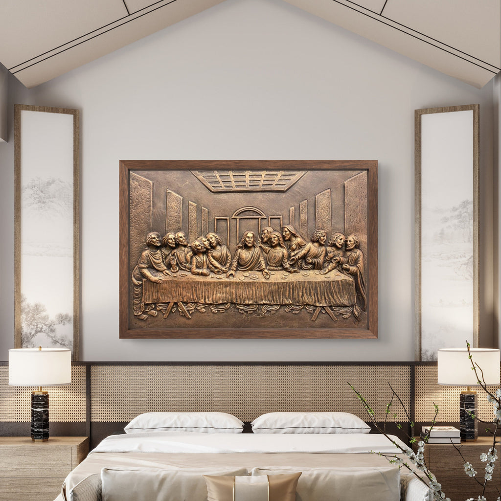 2x3 Feet | The Last Supper Relief Wall Mural | 3D Jesus & Disciples Artwork | Christian Wall Décor | Ready to Hang