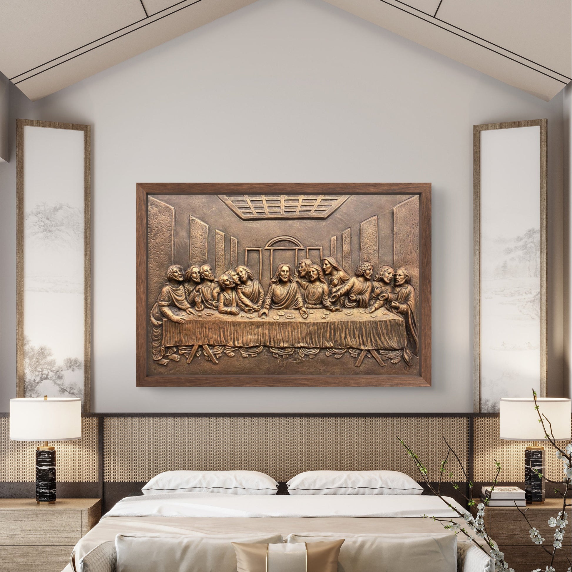 2x3 Feet | The Last Supper Relief Wall Mural | 3D Jesus & Disciples Artwork | Christian Wall Décor | Ready to Hang