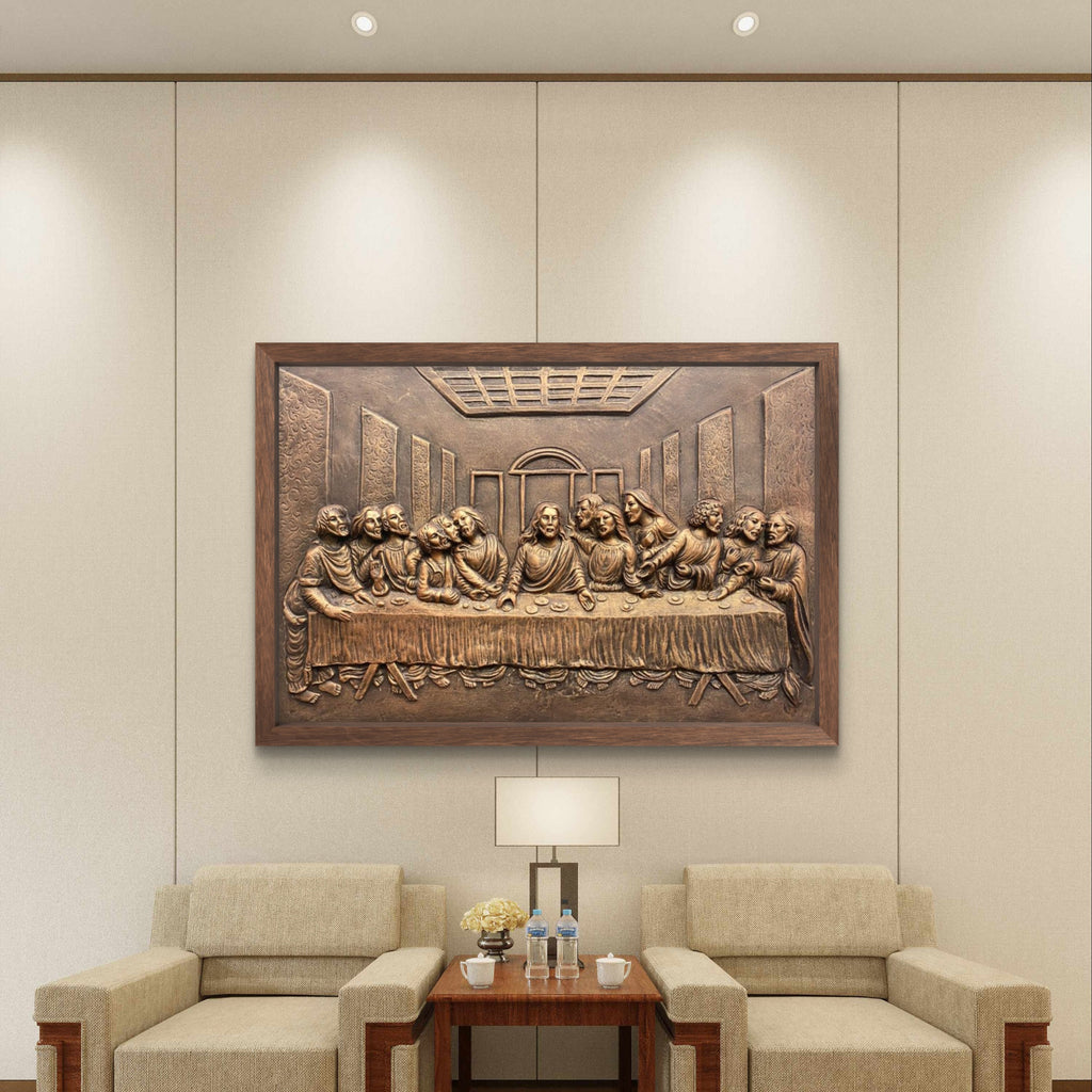 2x3 Feet | The Last Supper Relief Wall Mural | 3D Jesus & Disciples Artwork | Christian Wall Décor | Ready to Hang