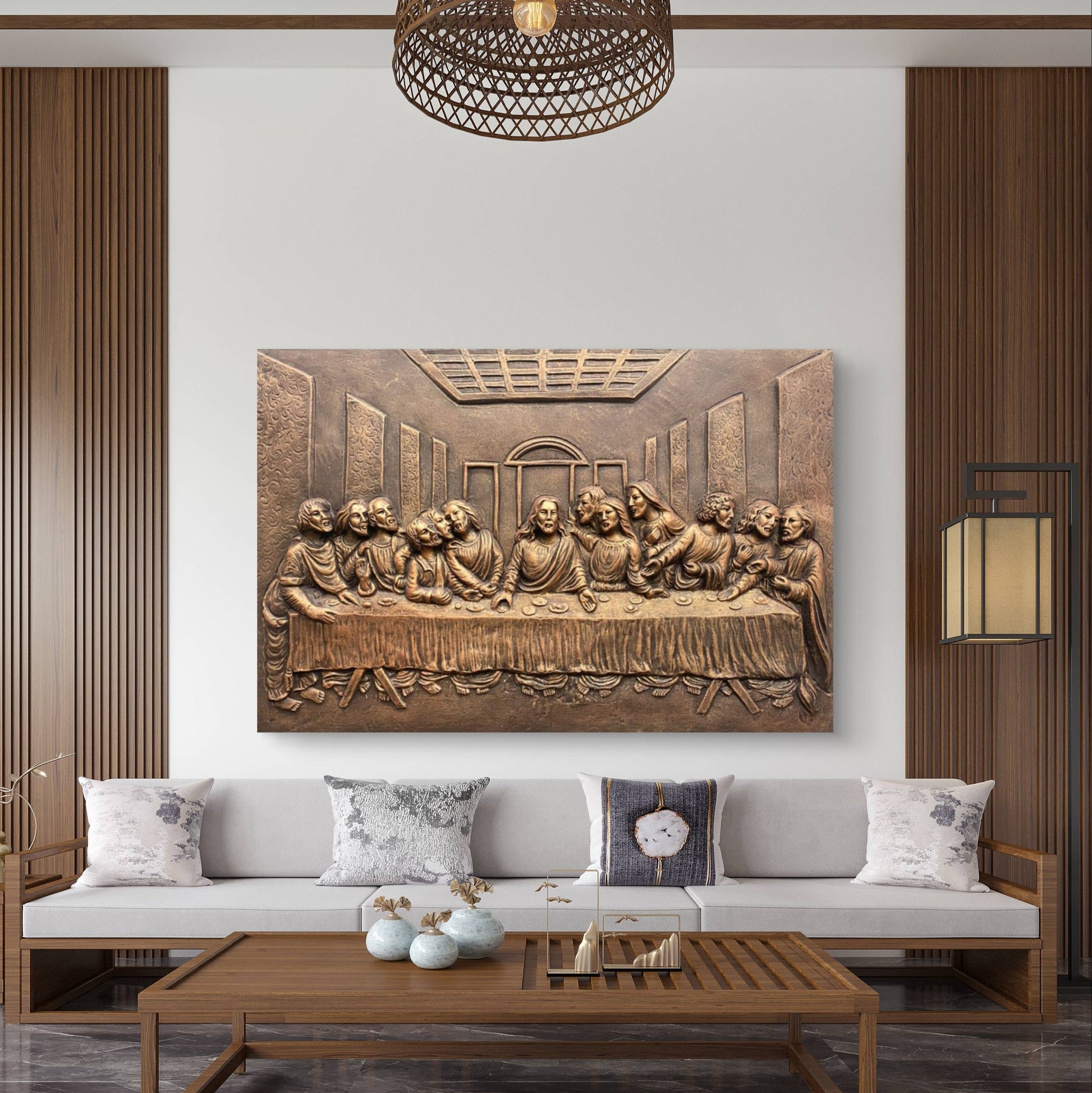 2x3 Feet | The Last Supper Relief Wall Mural | 3D Jesus & Disciples Artwork | Christian Wall Décor | Ready to Hang