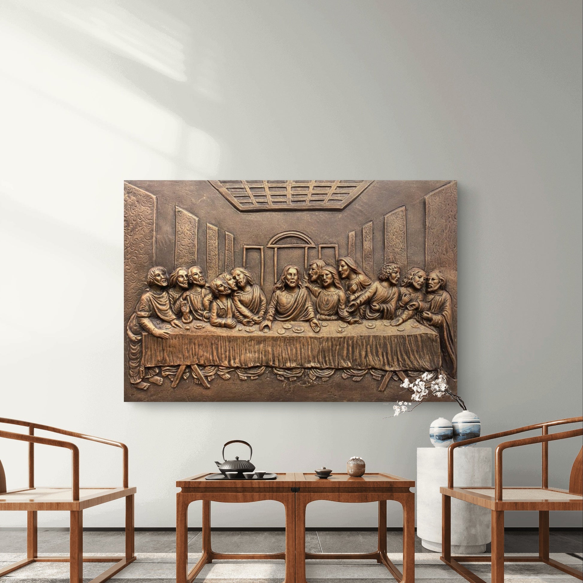 2x3 Feet | The Last Supper Relief Wall Mural | 3D Jesus & Disciples Artwork | Christian Wall Décor | Ready to Hang