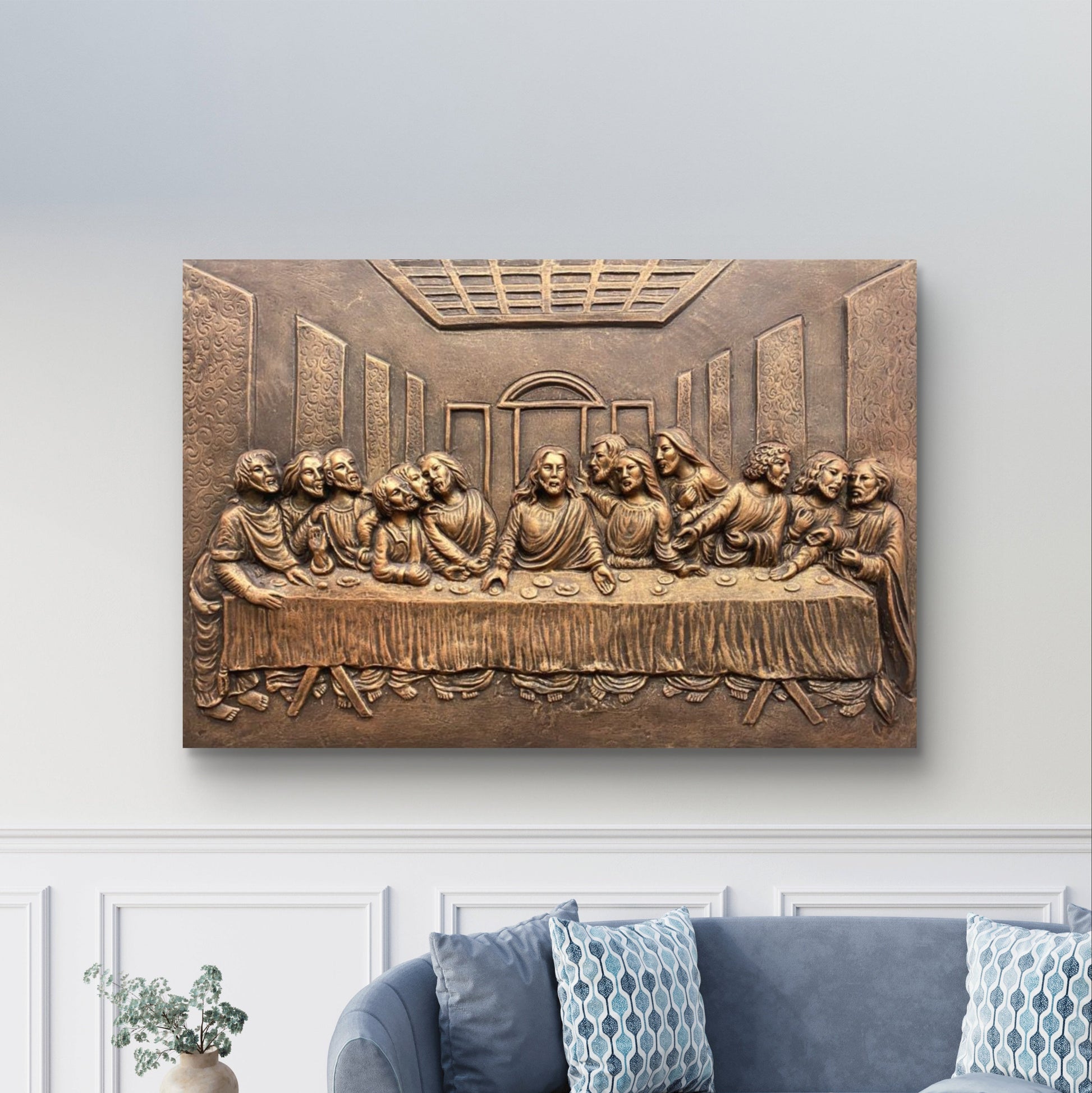 2x3 Feet | The Last Supper Relief Wall Mural | 3D Jesus & Disciples Artwork | Christian Wall Décor | Ready to Hang