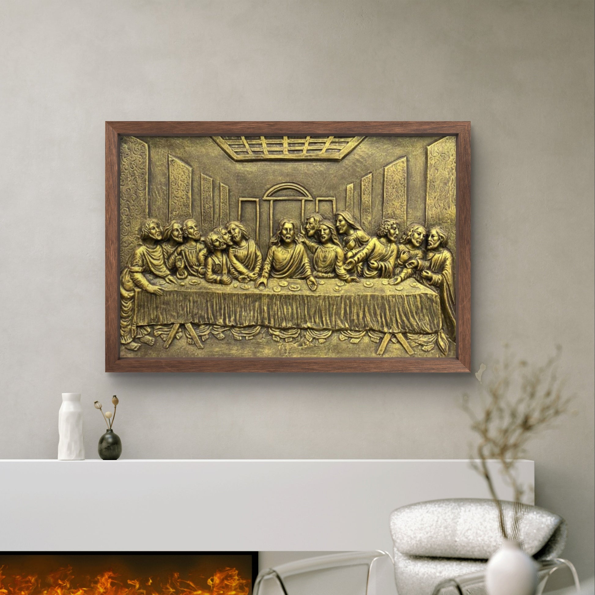 2x3 Feet | The Last Supper Relief Wall Mural | 3D Jesus & Disciples Artwork | Christian Wall Décor | Ready to Hang