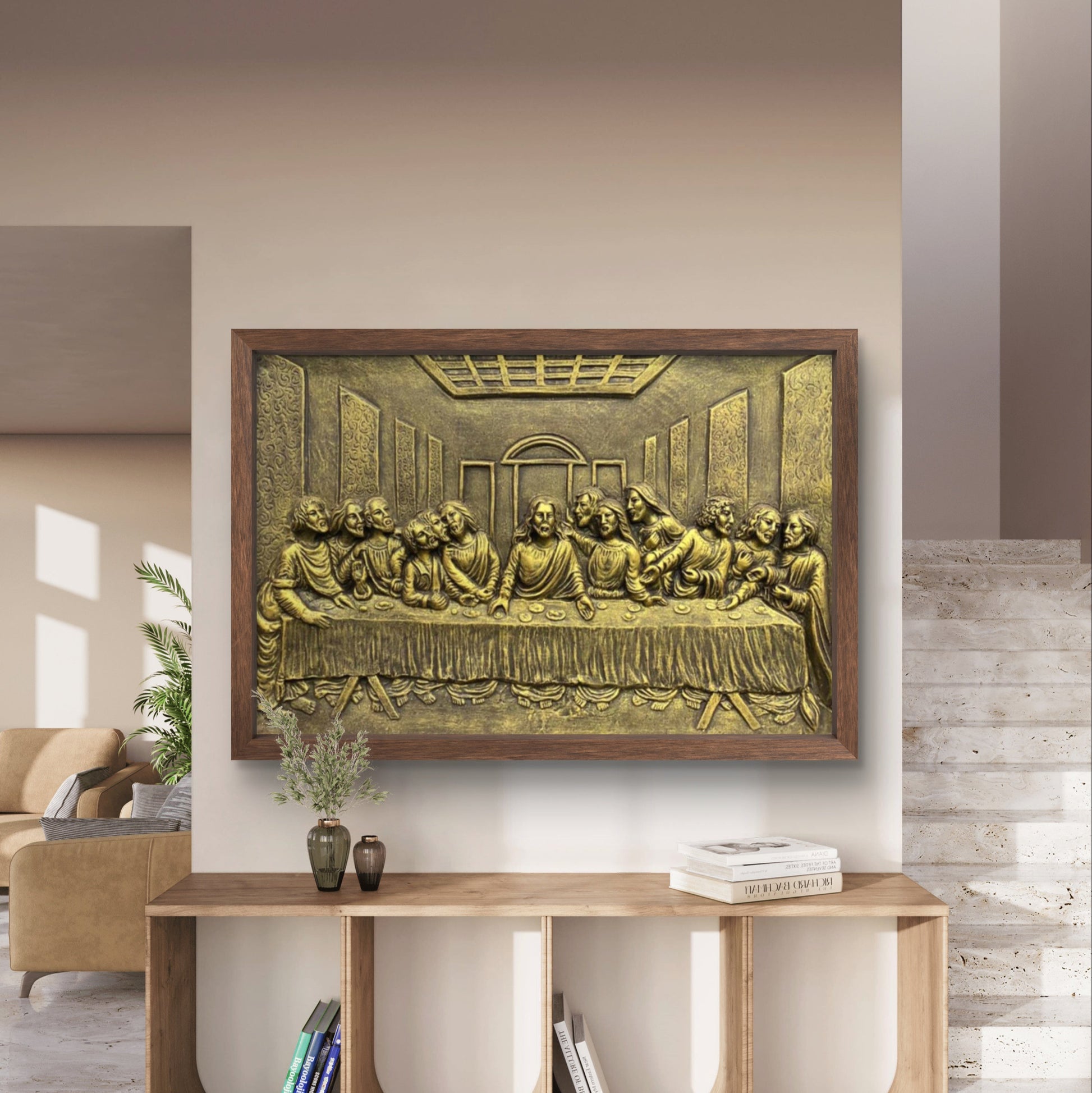 2x3 Feet | The Last Supper Relief Wall Mural | 3D Jesus & Disciples Artwork | Christian Wall Décor | Ready to Hang