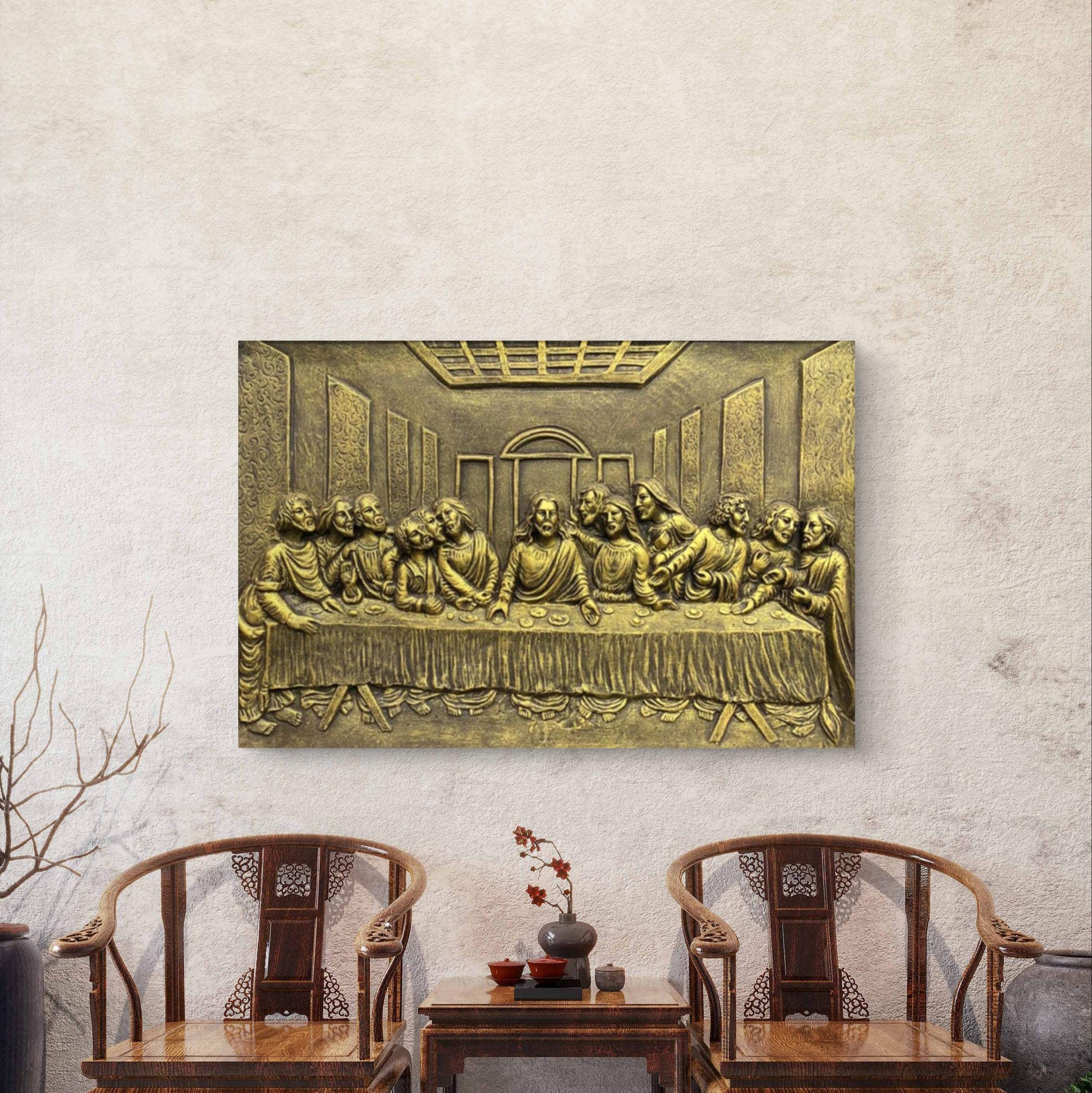 2x3 Feet | The Last Supper Relief Wall Mural | 3D Jesus & Disciples Artwork | Christian Wall Décor | Ready to Hang