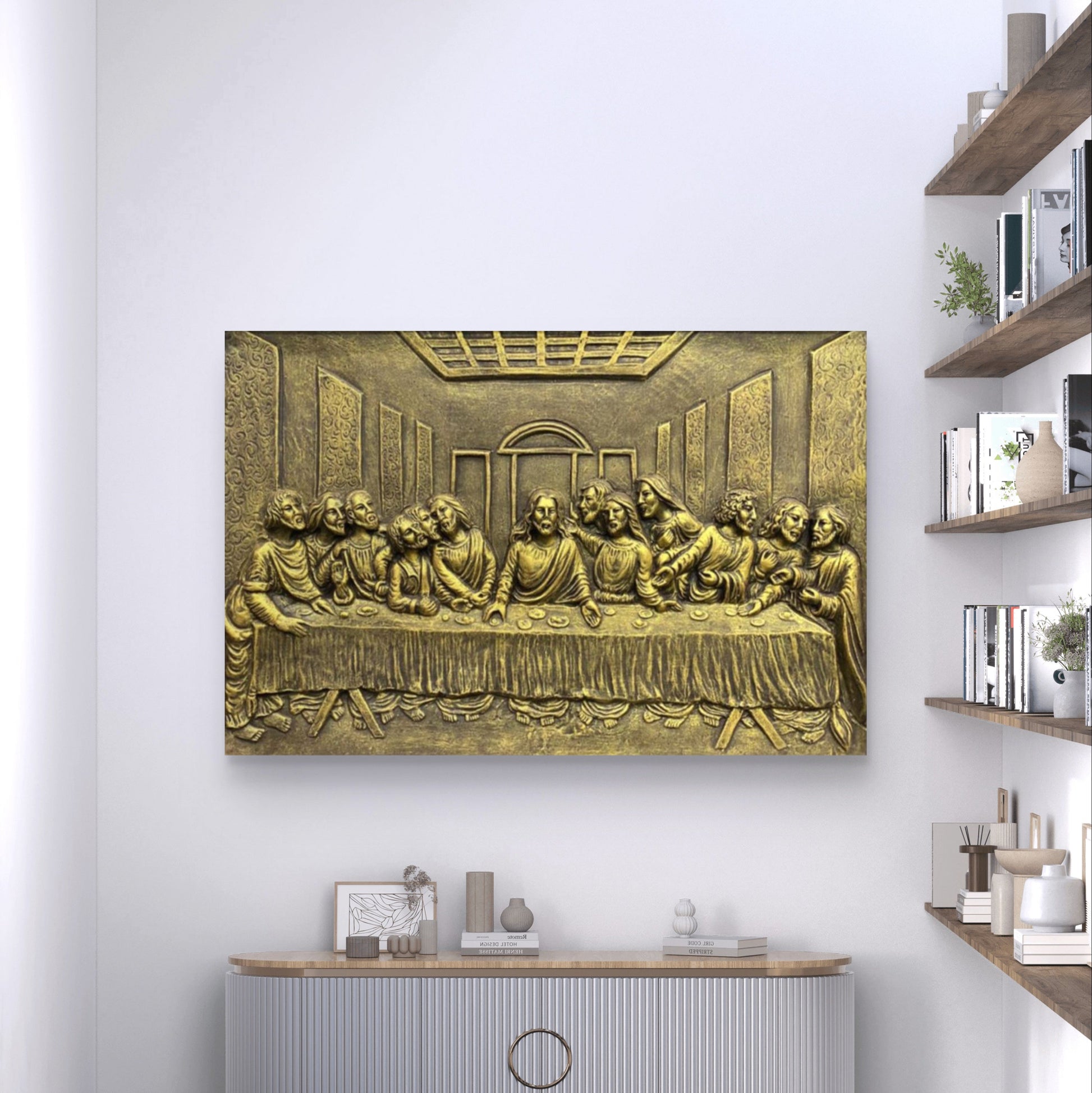 2x3 Feet | The Last Supper Relief Wall Mural | 3D Jesus & Disciples Artwork | Christian Wall Décor | Ready to Hang