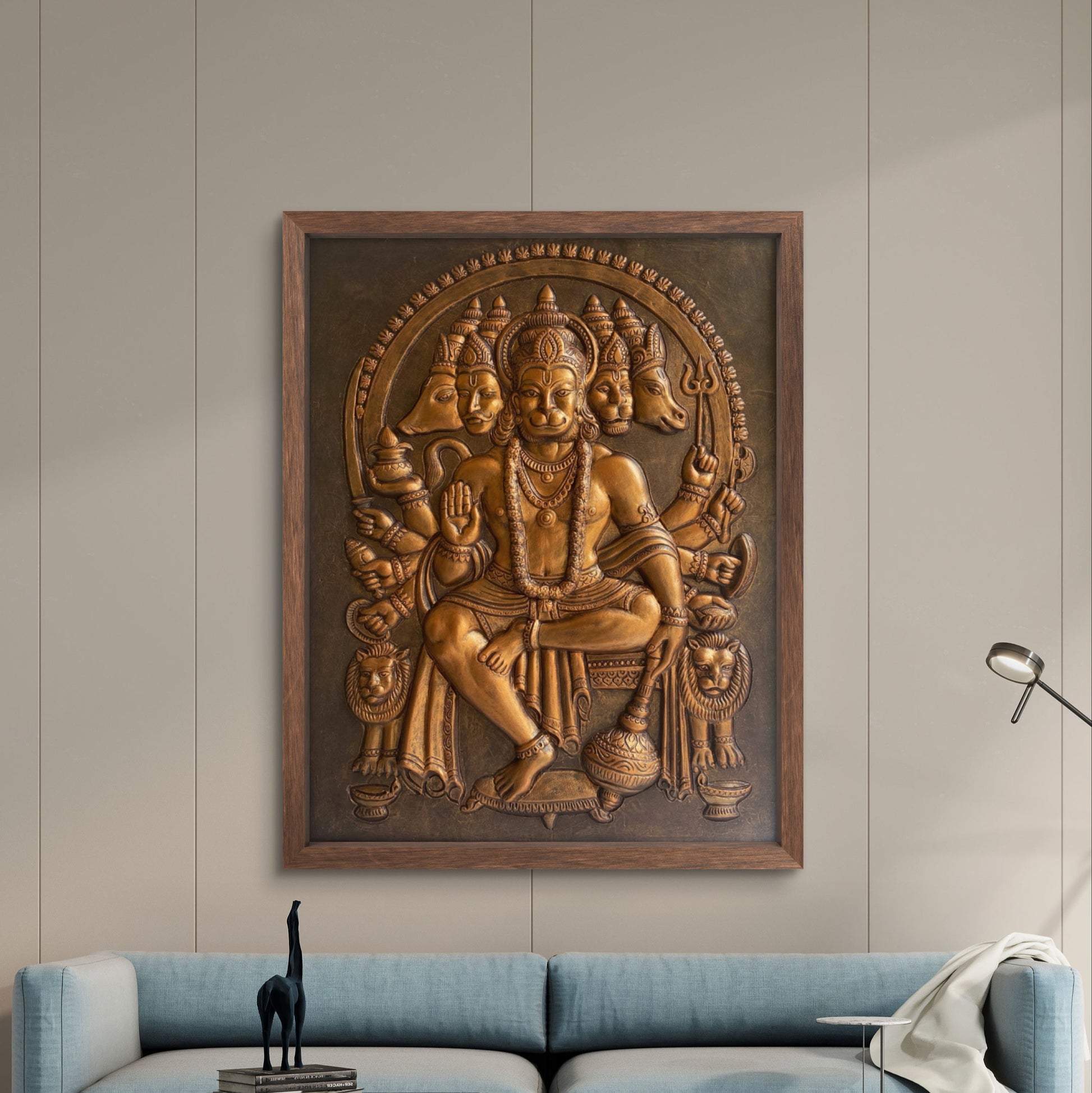 Panchmukhi Hanuman 3D Relief Mural | Divine Wall Decor | Ready to Hang