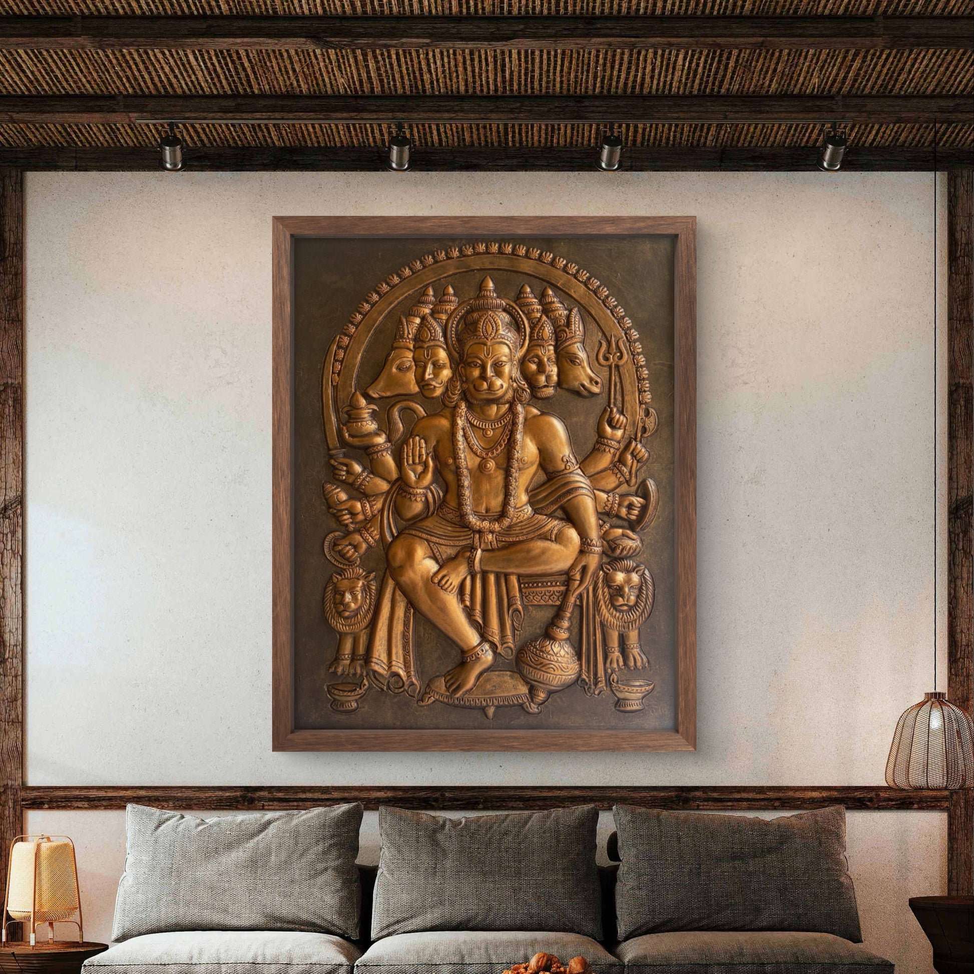 Panchmukhi Hanuman 3D Relief Mural | Divine Wall Decor | Ready to Hang