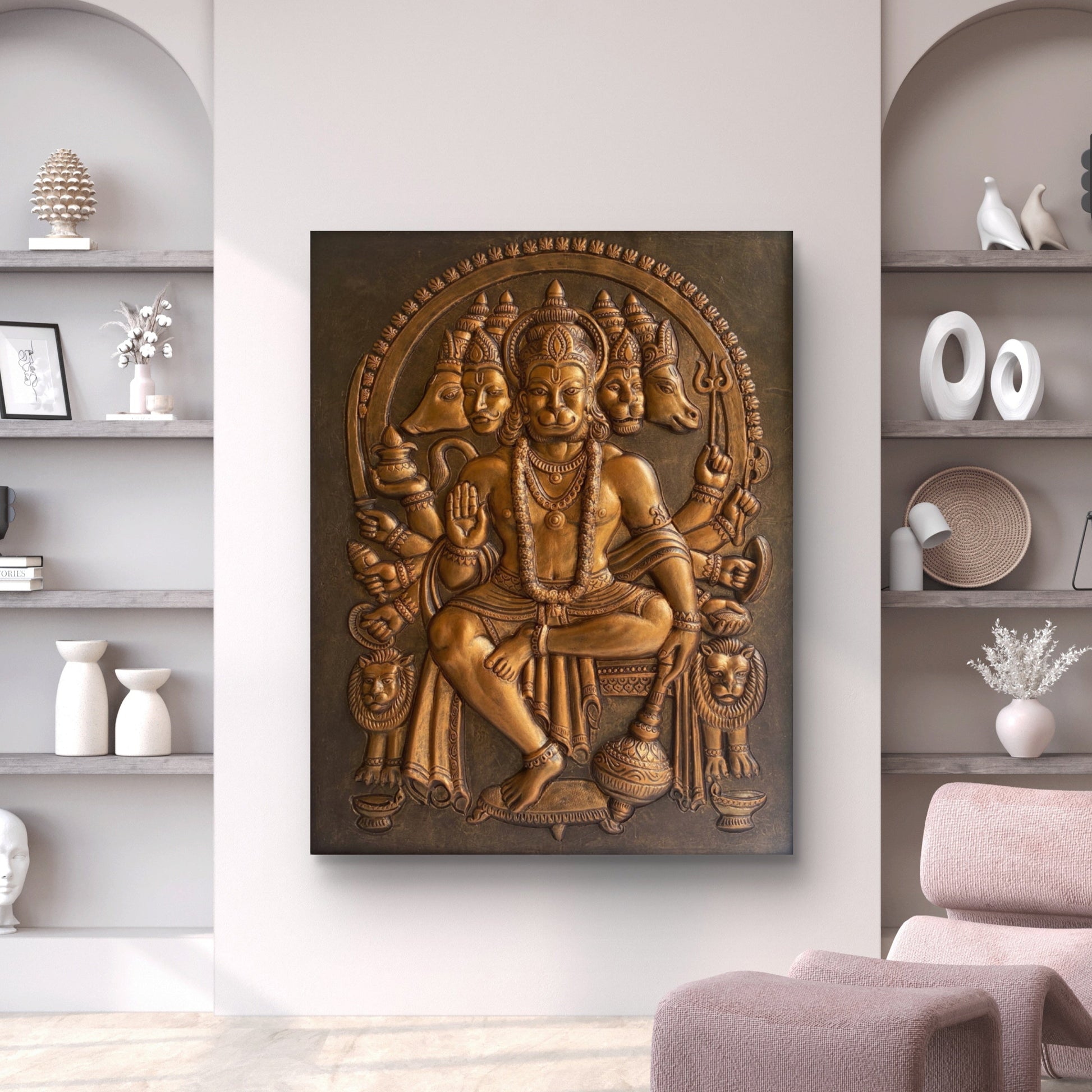 Panchmukhi Hanuman 3D Relief Mural | Divine Wall Decor | Ready to Hang
