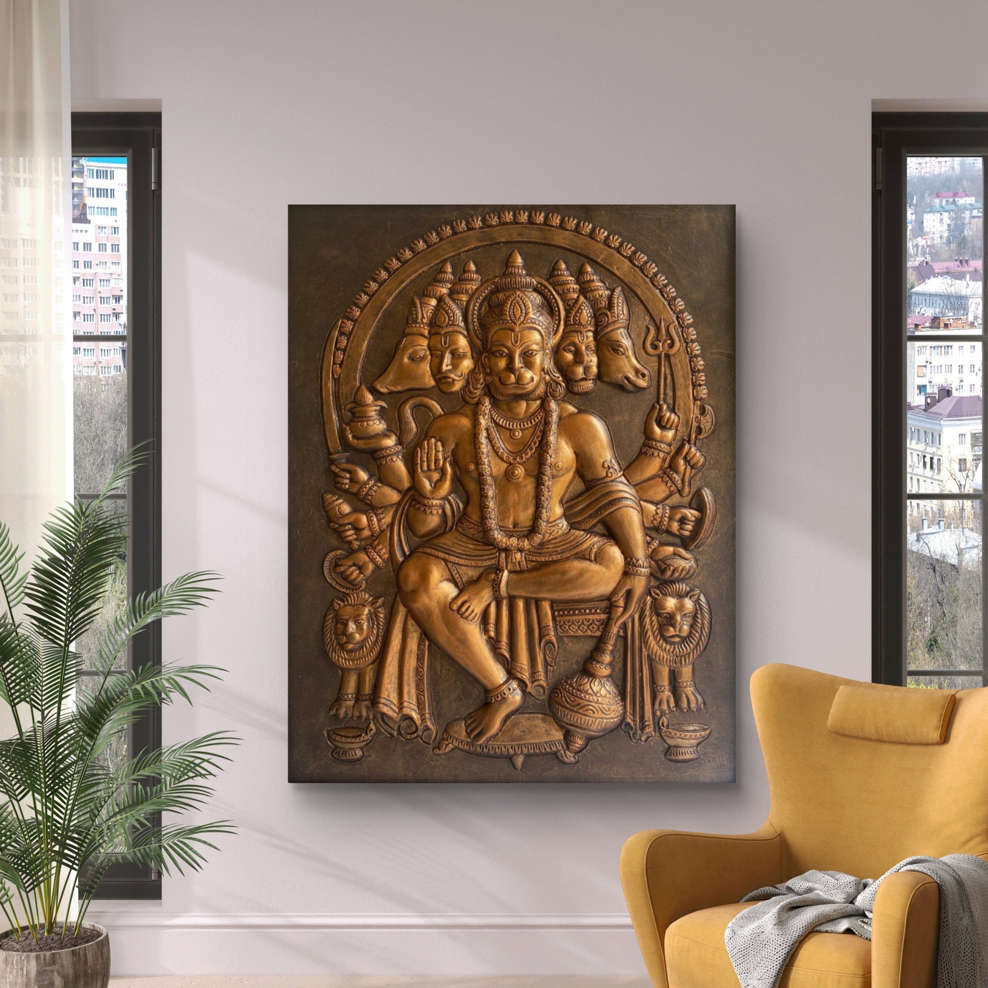 Panchmukhi Hanuman 3D Relief Mural | Divine Wall Decor | Ready to Hang