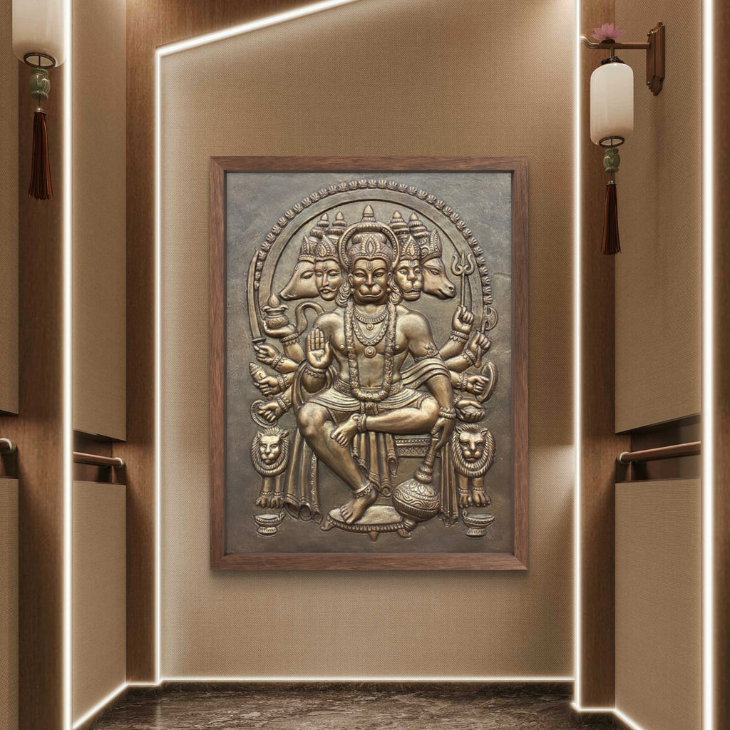 Panchmukhi Hanuman 3D Relief Mural | Divine Wall Decor | Ready to Hang