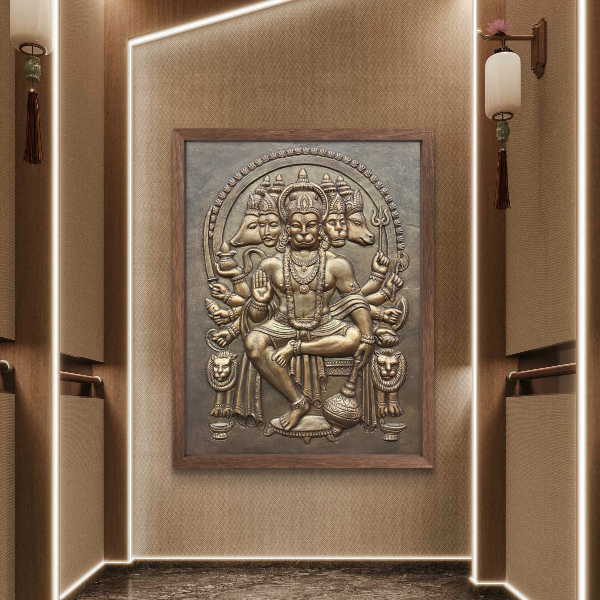 Panchmukhi Hanuman 3D Relief Mural | Divine Wall Decor | Ready to Hang