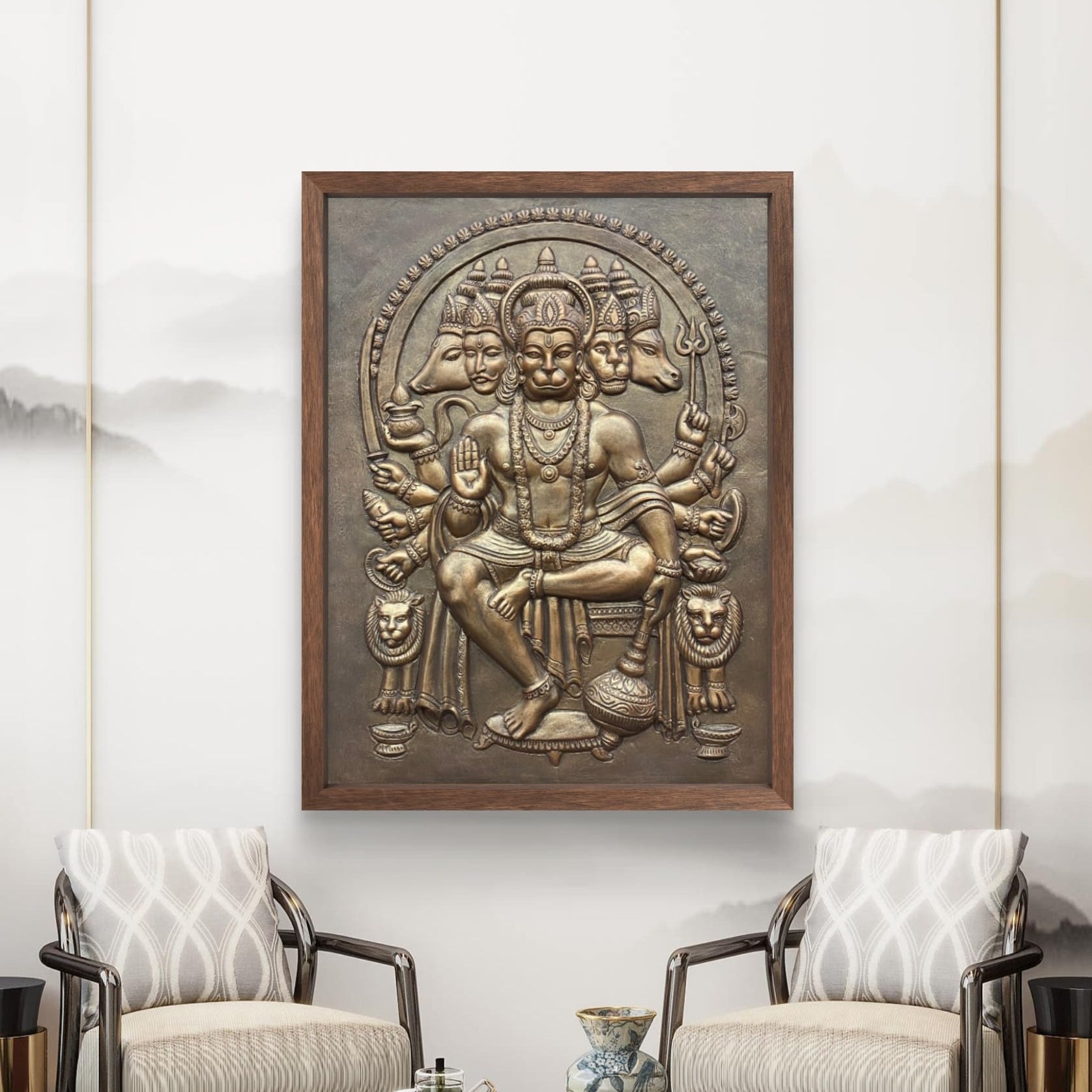Panchmukhi Hanuman 3D Relief Mural | Divine Wall Decor | Ready to Hang