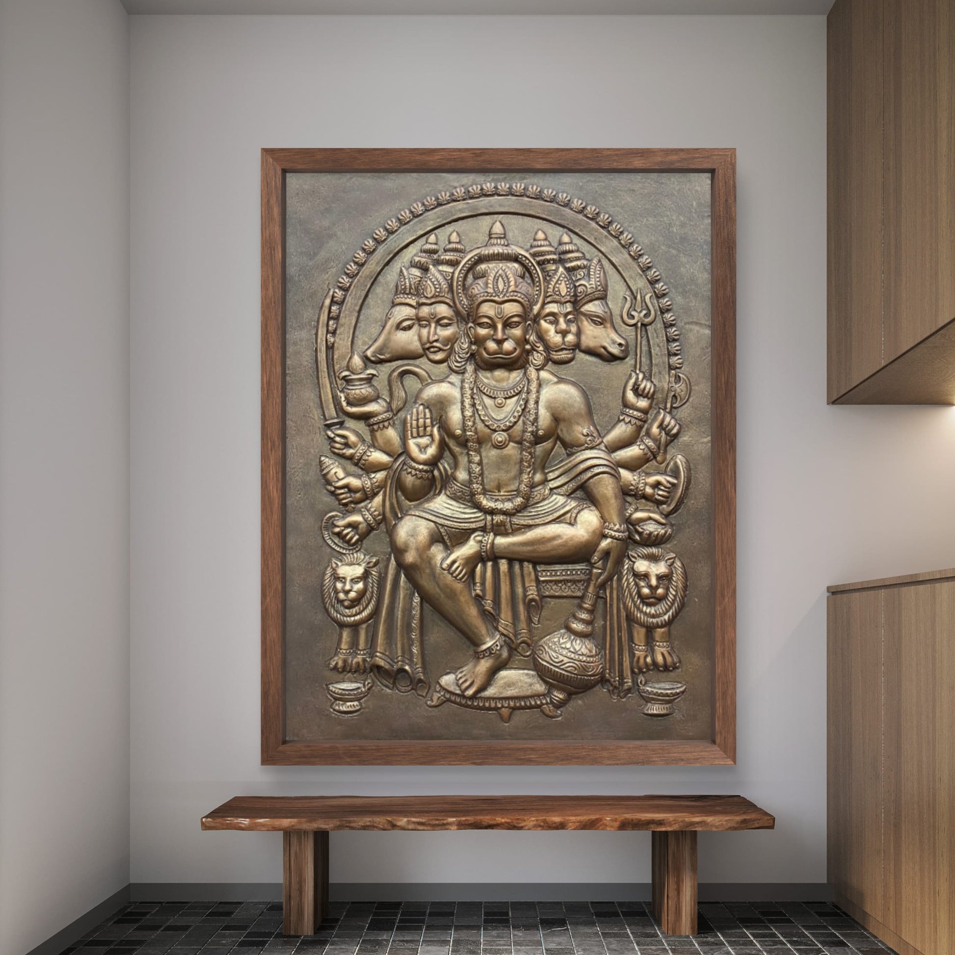 Panchmukhi Hanuman 3D Relief Mural | Divine Wall Decor | Ready to Hang