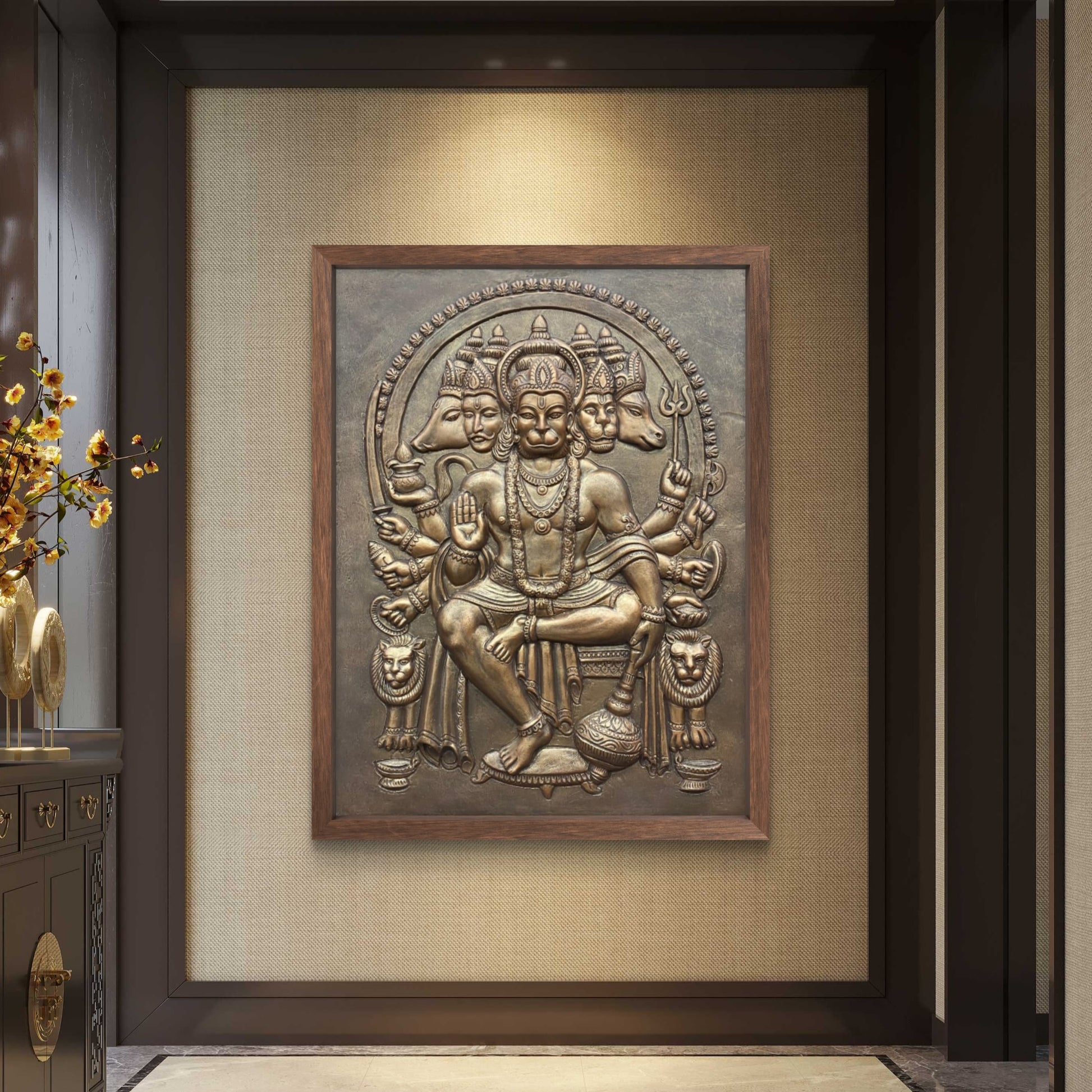 Panchmukhi Hanuman 3D Relief Mural | Divine Wall Decor | Ready to Hang