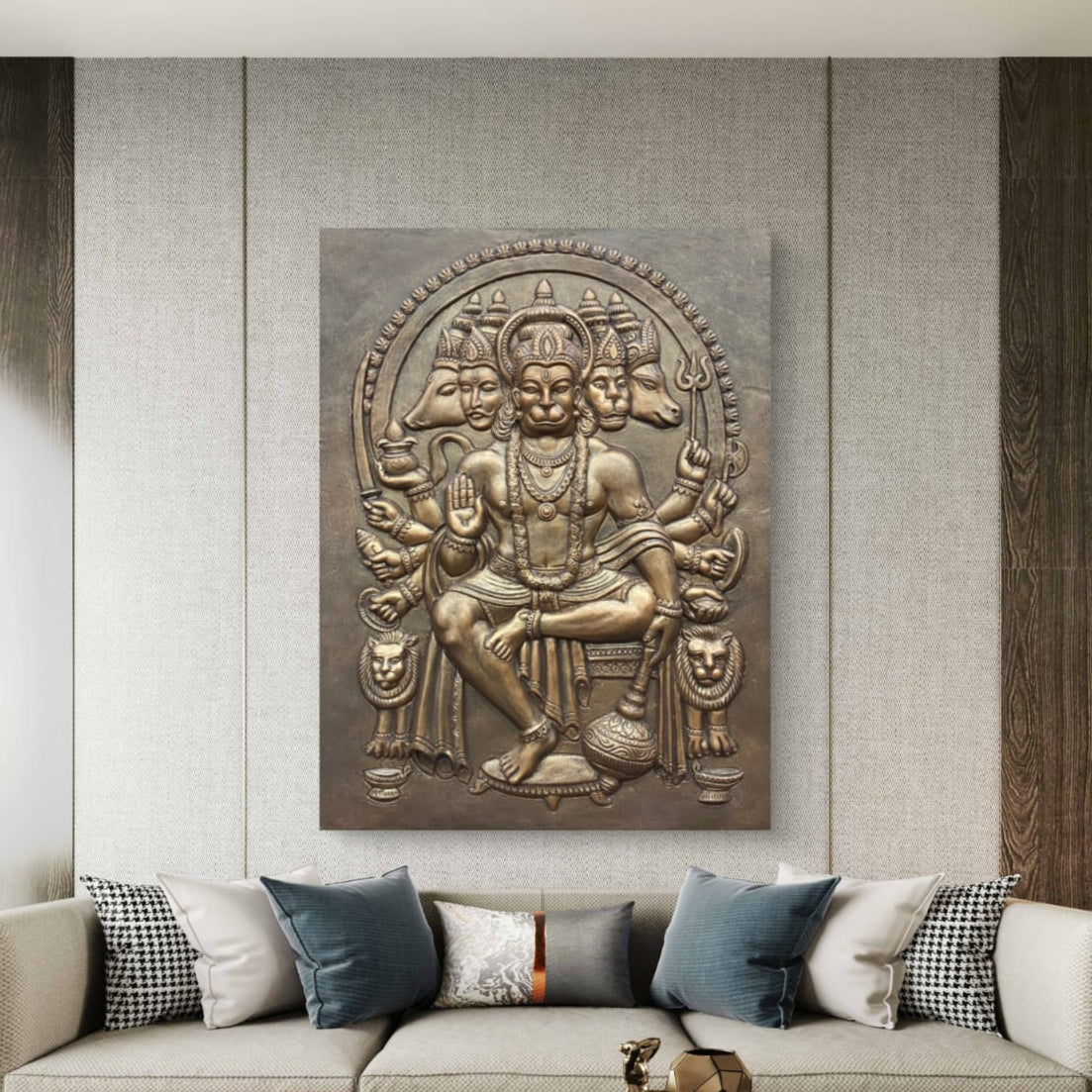 Panchmukhi Hanuman 3D Relief Mural | Divine Wall Decor | Ready to Hang