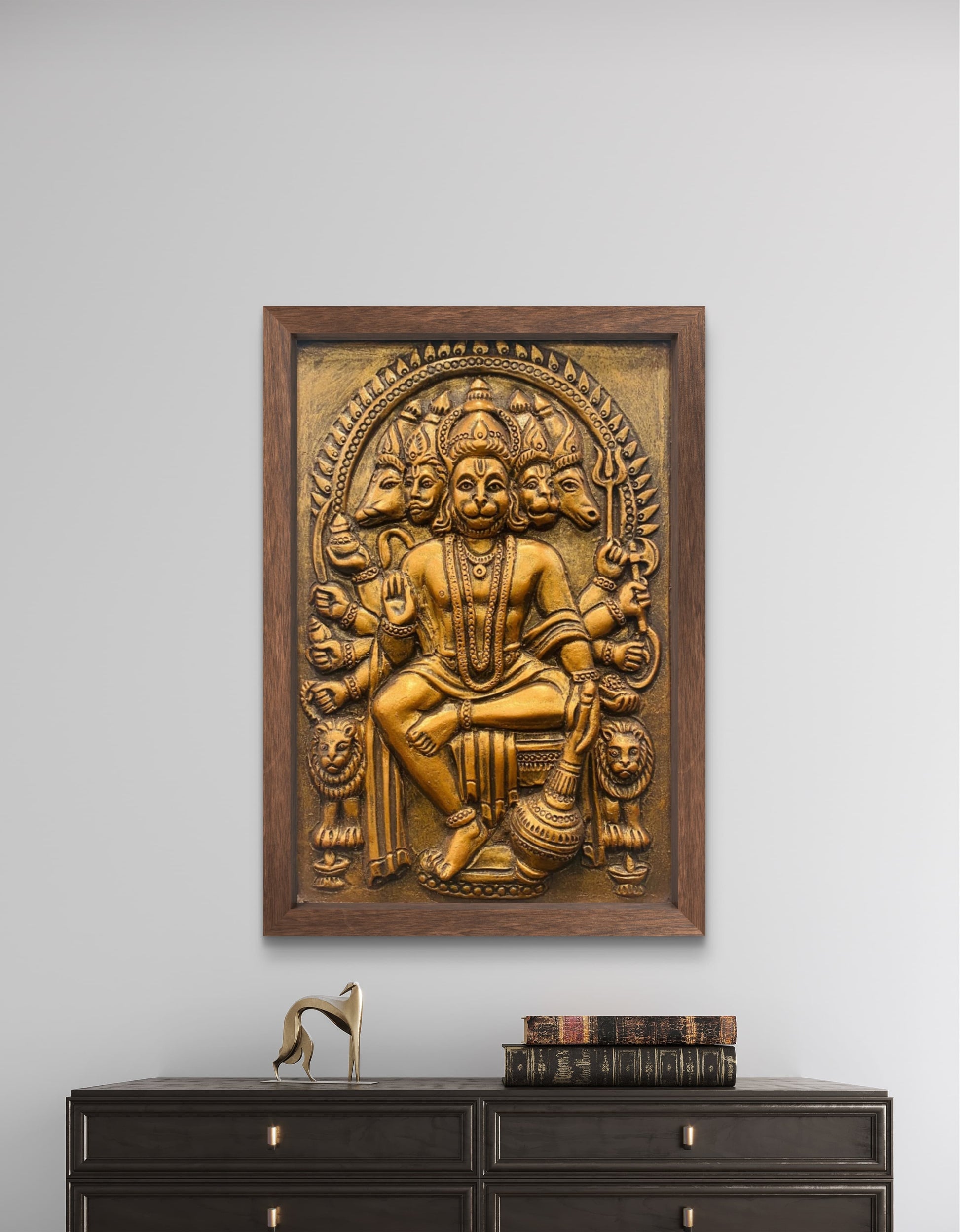 18x12 Inch Panchmukhi Hanuman 3D Relief Mural | Divine Wall Decor | Ready to Hang