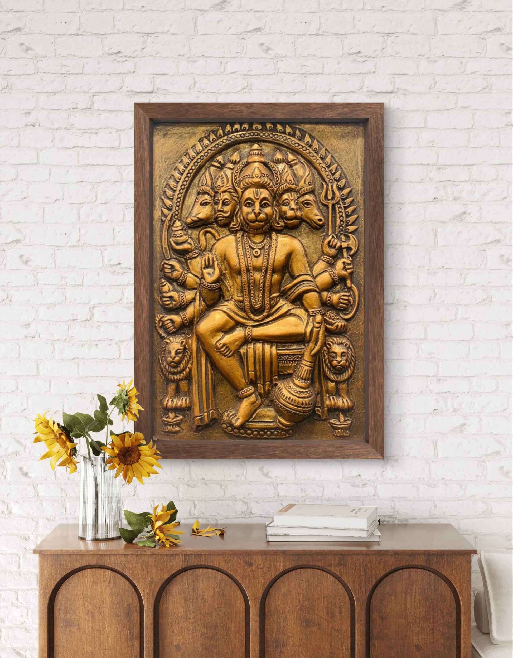 18x12 Inch Panchmukhi Hanuman 3D Relief Mural | Divine Wall Decor | Ready to Hang