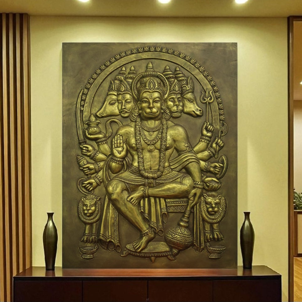 4x3 Feet Panchmukhi Hanuman 3D Relief Mural | Divine Wall Decor | Ready to Hang