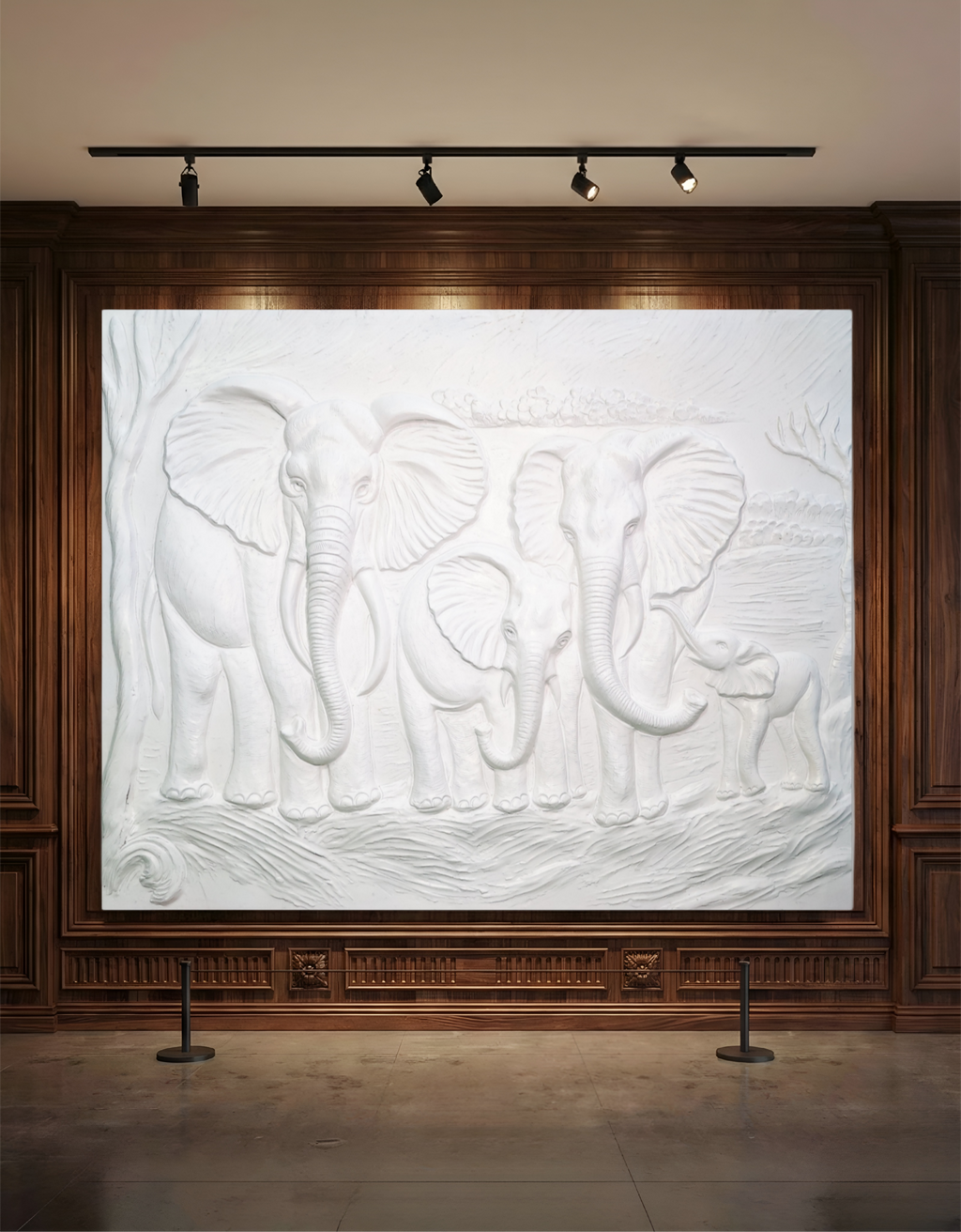 5x4 Feet Majestic Elephant Family – 3D Relief Wall Mural | Vastu Inspired