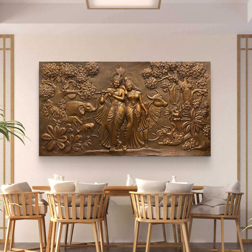 7x4 Feet | Handcrafted Radha Krishna 3D Relief Wall Mural | Divine Wall Art | Large Spiritual Décor