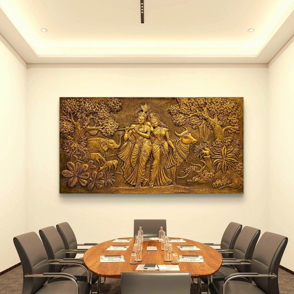 7x4 Feet | Handcrafted Radha Krishna 3D Relief Wall Mural | Divine Wall Art | Large Spiritual Décor