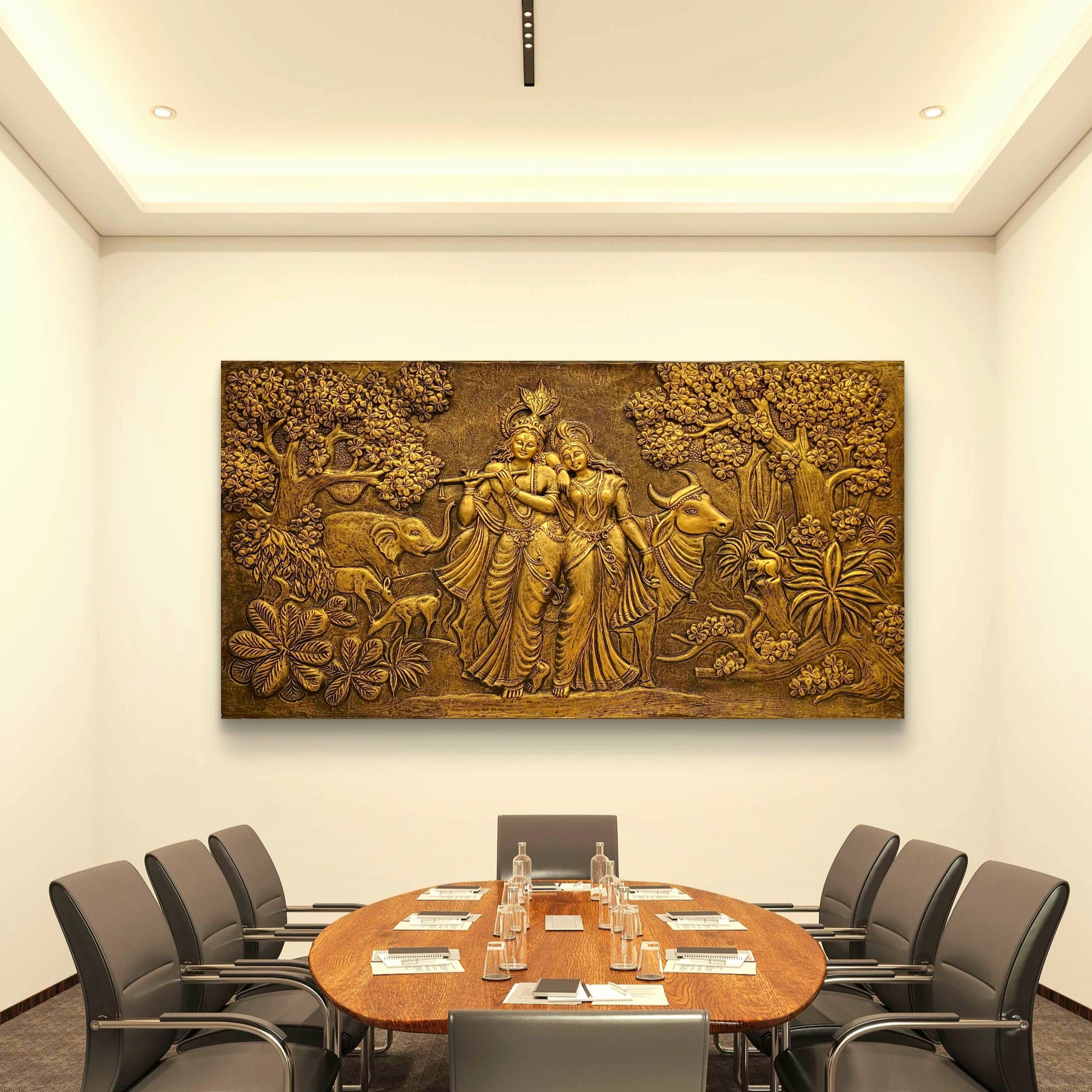 7x4 Feet | Handcrafted Radha Krishna 3D Relief Wall Mural | Divine Wall Art | Large Spiritual Décor