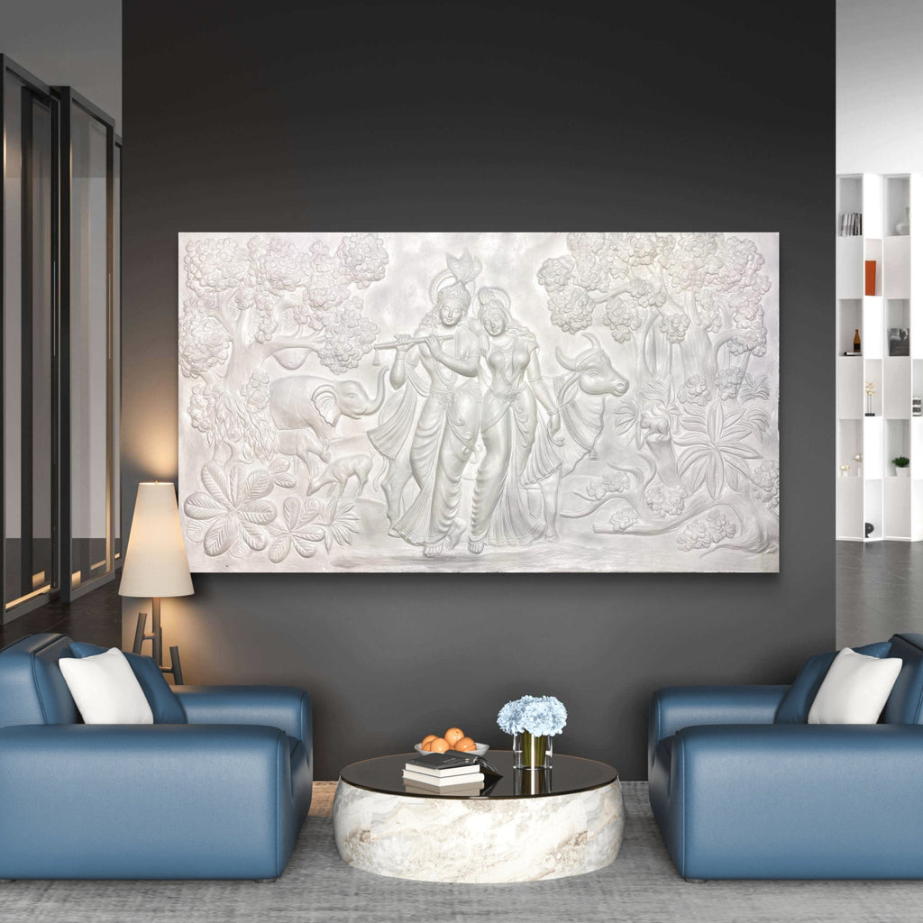 7x4 Feet | Handcrafted Radha Krishna 3D Relief Wall Mural | Divine Wall Art | Large Spiritual Décor