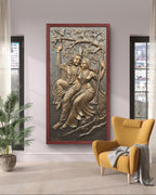 6x3 Feet | Radha Krishna Swing 3D Relief Mural | Divine Wall Art | Ready to Hang