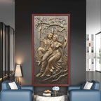 6x3 Feet | Radha Krishna Swing 3D Relief Mural | Divine Wall Art | Ready to Hang