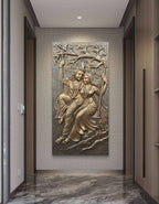 6x3 Feet | Radha Krishna Swing 3D Relief Mural | Divine Wall Art | Ready to Hang