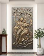 6x3 Feet | Radha Krishna Swing 3D Relief Mural | Divine Wall Art | Ready to Hang