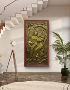 6x3 Feet | Radha Krishna Swing 3D Relief Mural | Divine Wall Art | Ready to Hang