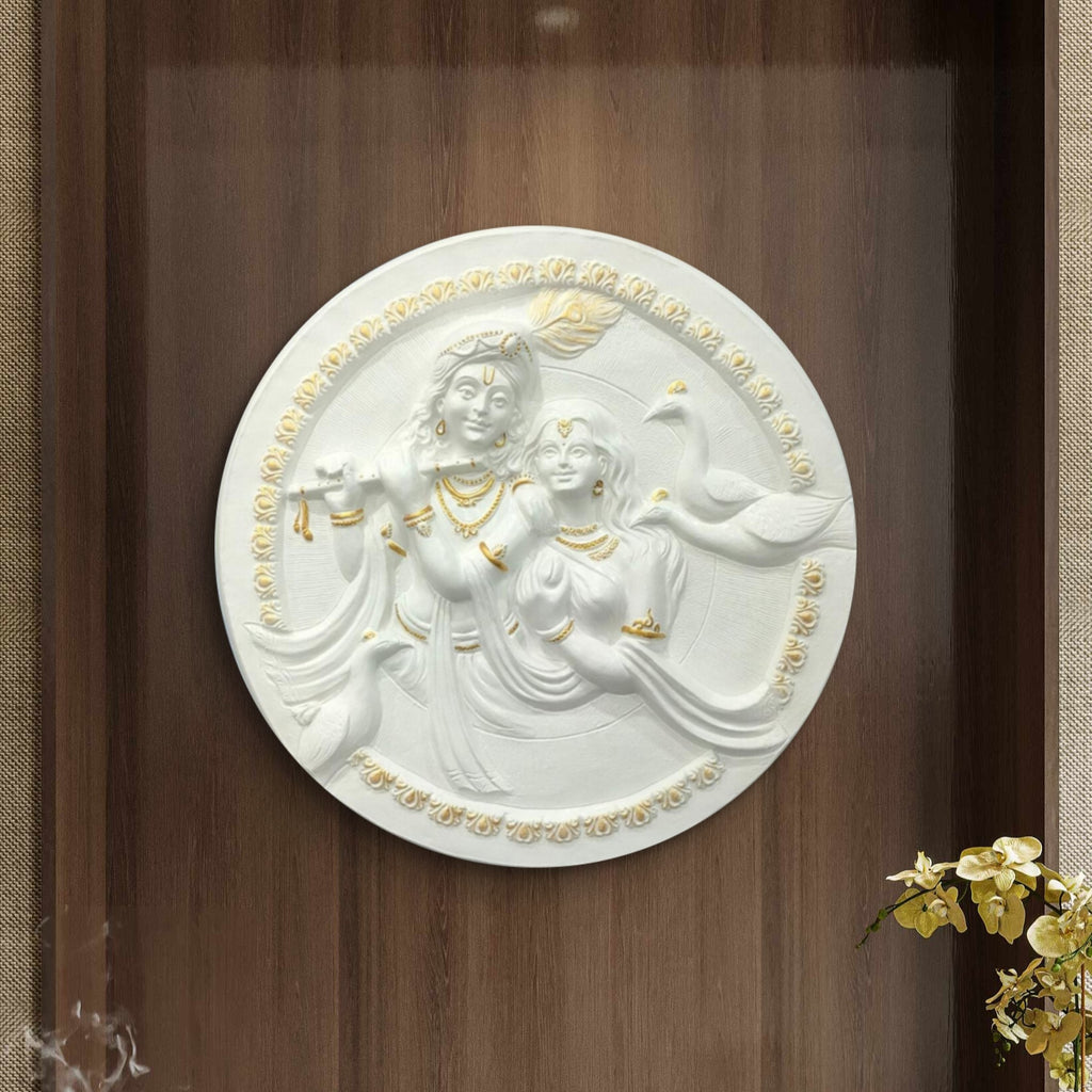 31x31 Inches | Radha Krishna Circular Relief Mural | Divine Wall Art | Ready to Hang