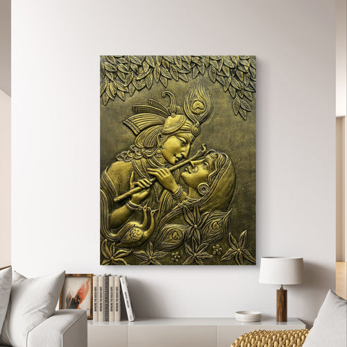 44x33 Inches | Radha Krishna 3D Relief Mural | Romantic Divine Wall Art