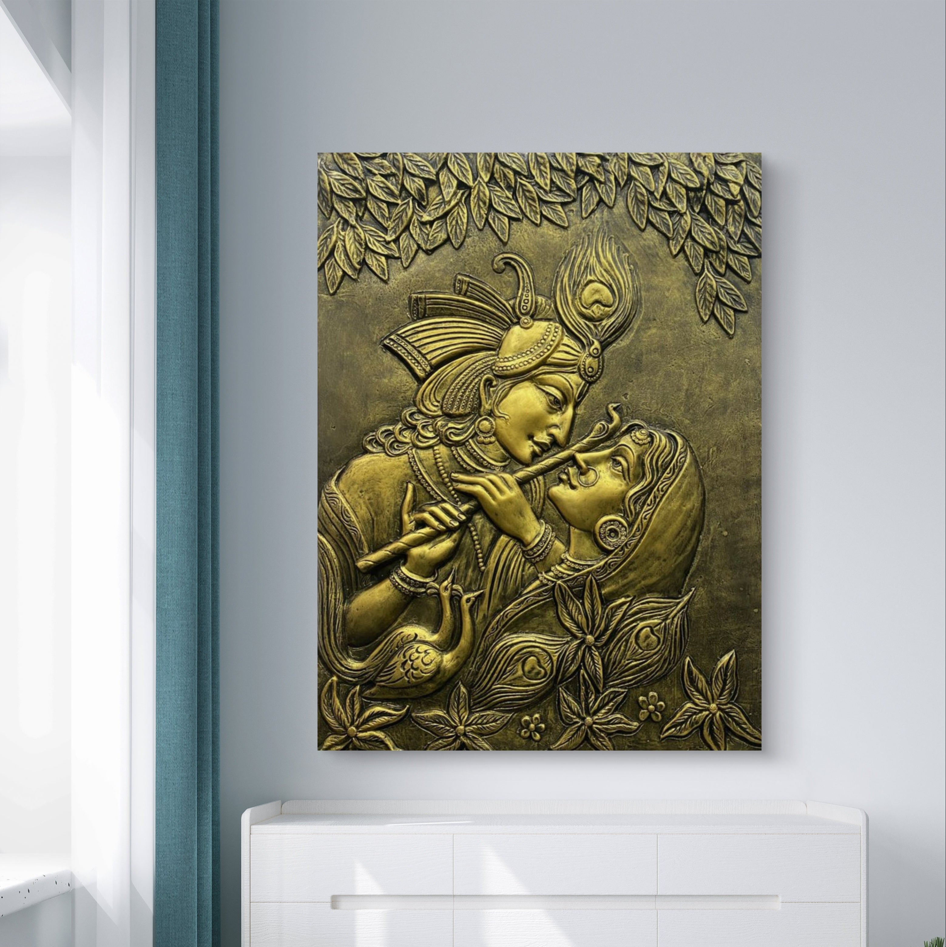 44x33 Inches | Radha Krishna 3D Relief Mural | Romantic Divine Wall Art
