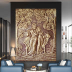 7x6 Feet | Radha Krishna 3D Relief Mural Wall Art | Ready-to-Hang Divine Décor for Home & Temple